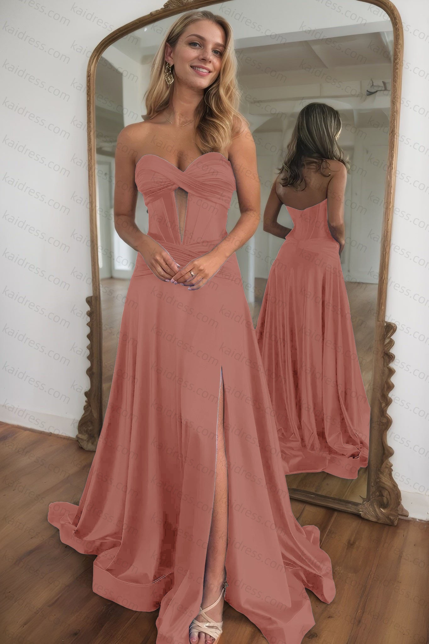 A-line Strapless Silk Long Blue Prom Dresses Elegant Evening Dress