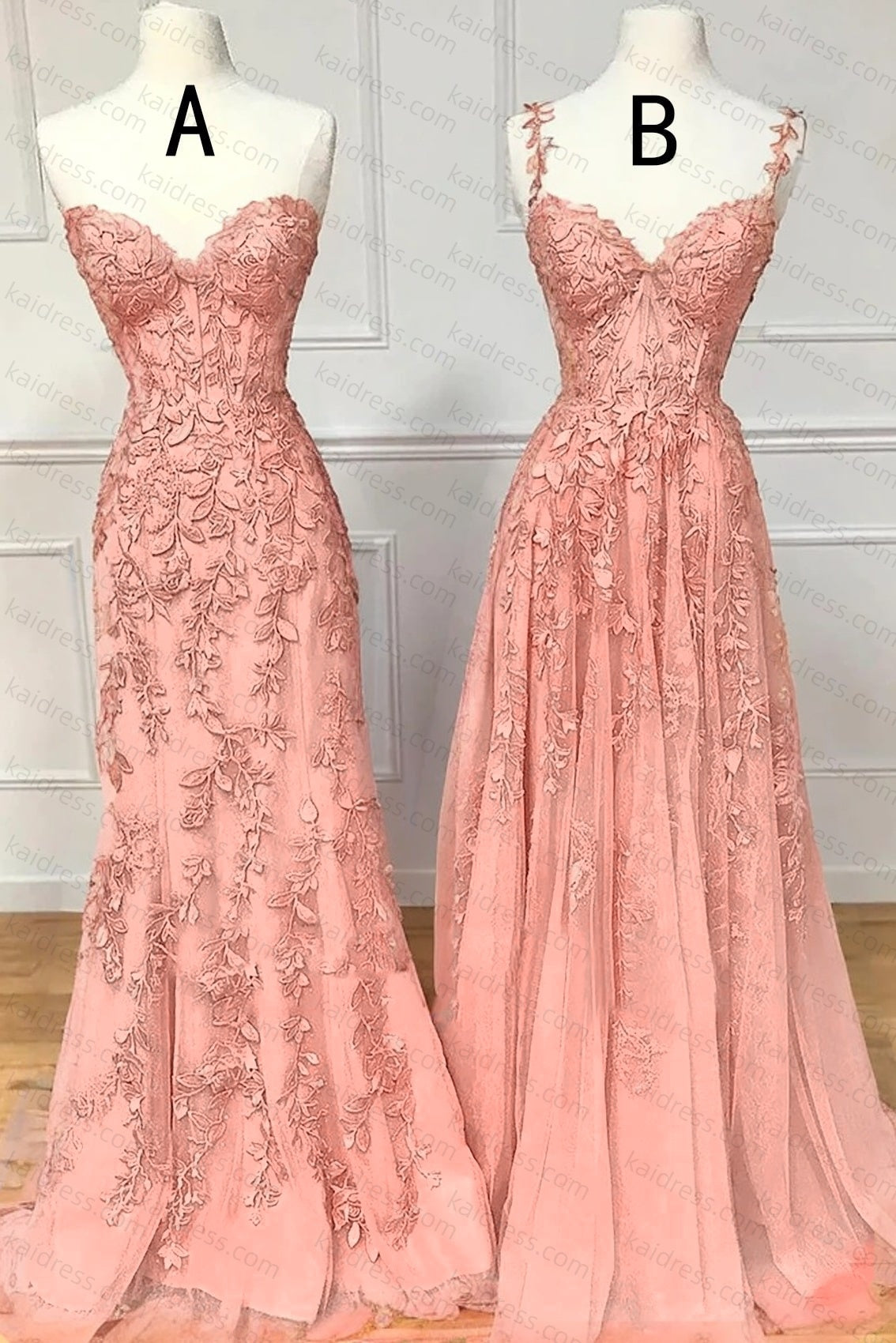 A-line Sweetheart Spaghetti Straps Sweep Train Lace Prom Dress With Beading