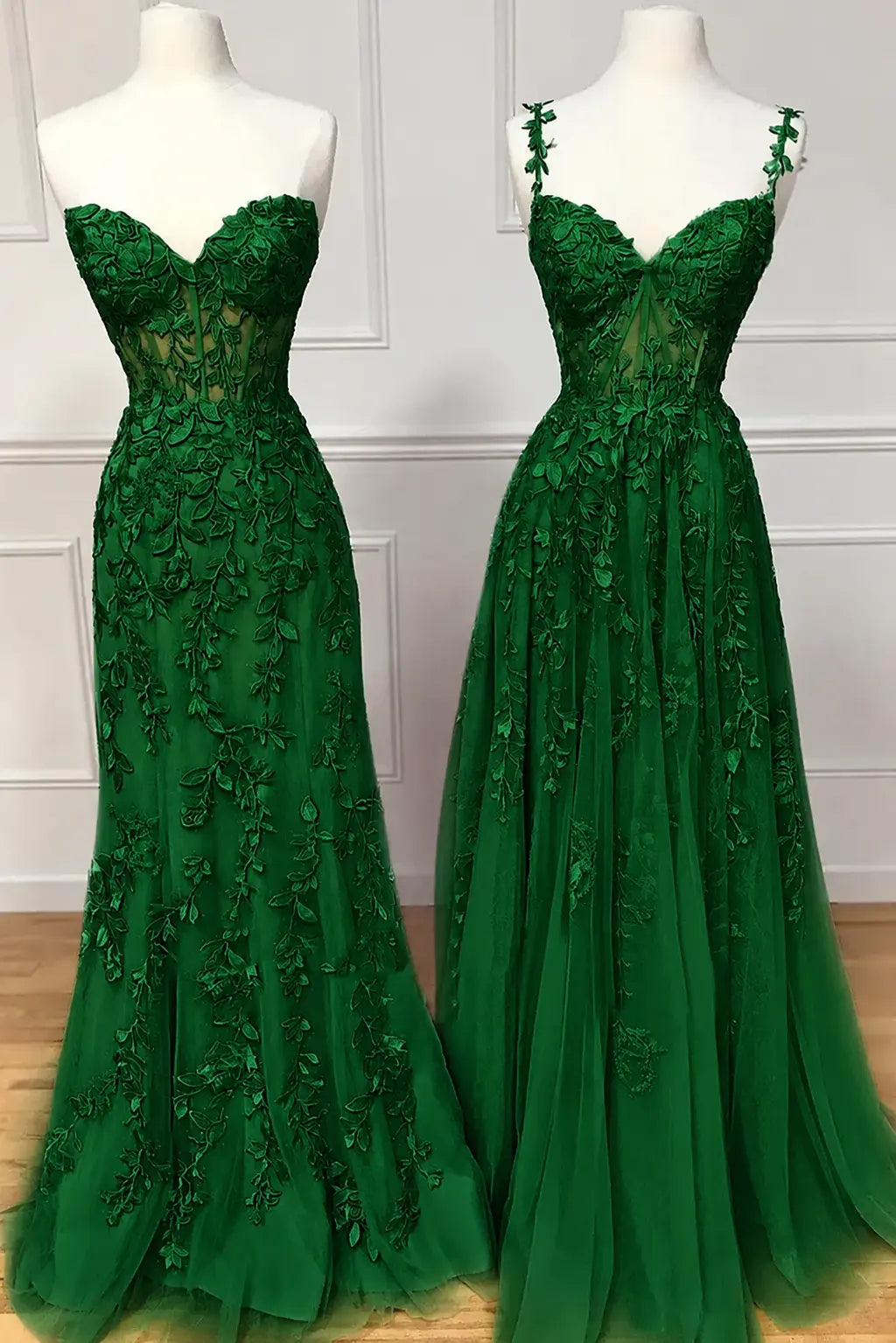 A-line Sweetheart Spaghetti Straps Sweep Train Lace Prom Dress With Beading Kaidress