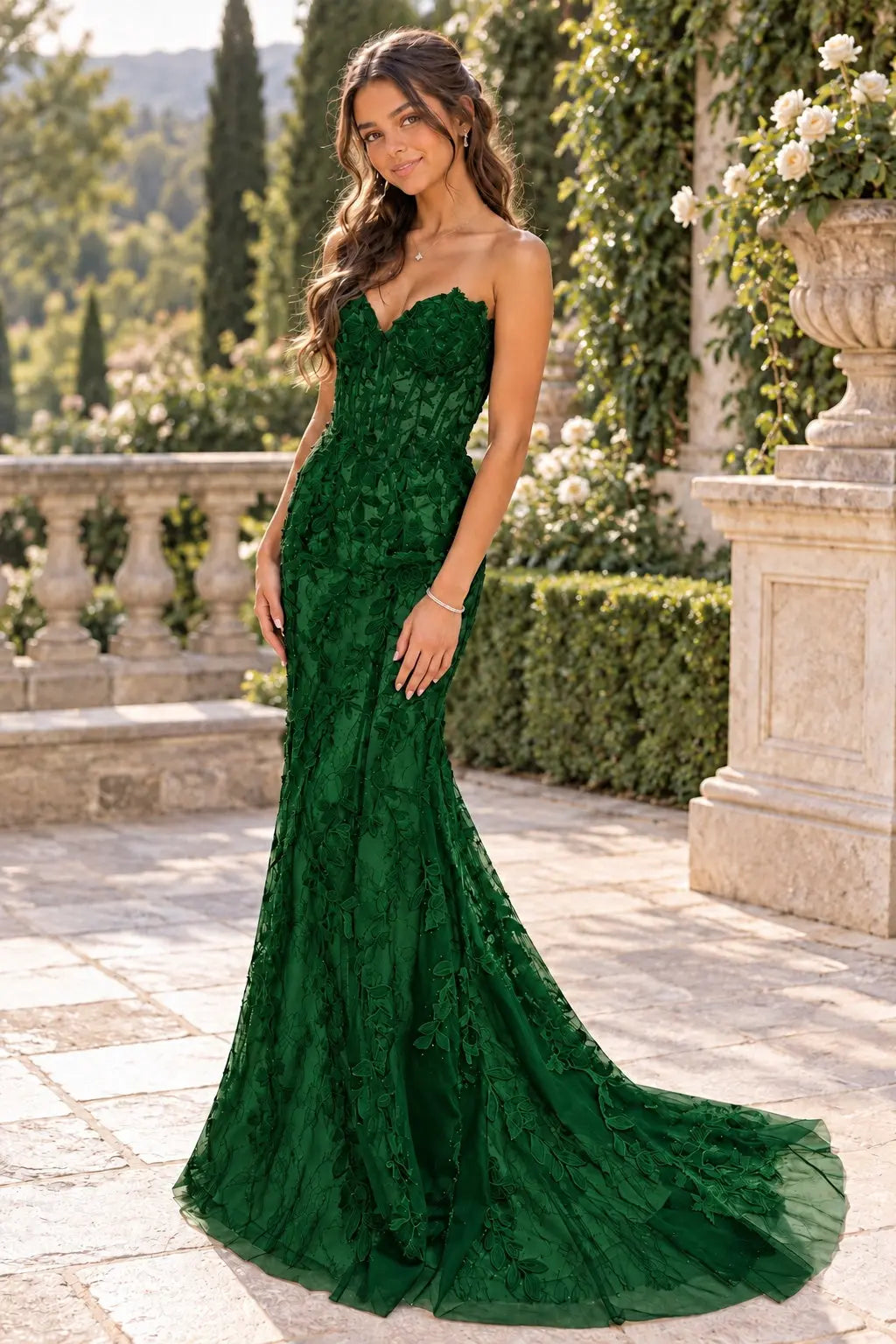 Trumpet/Mermaid Sleeveless Off-the-Shoulder Sweep/Brush Train Lace Tulle Prom Dresses