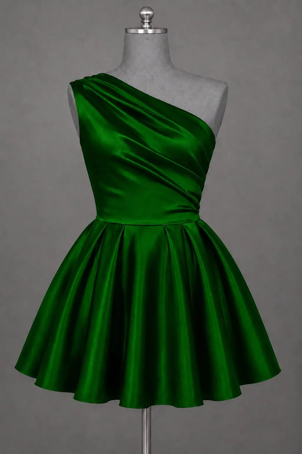 White One Shoulder Satin Mini Homecoming Dress A Line Hoco Dress KAIDRESS