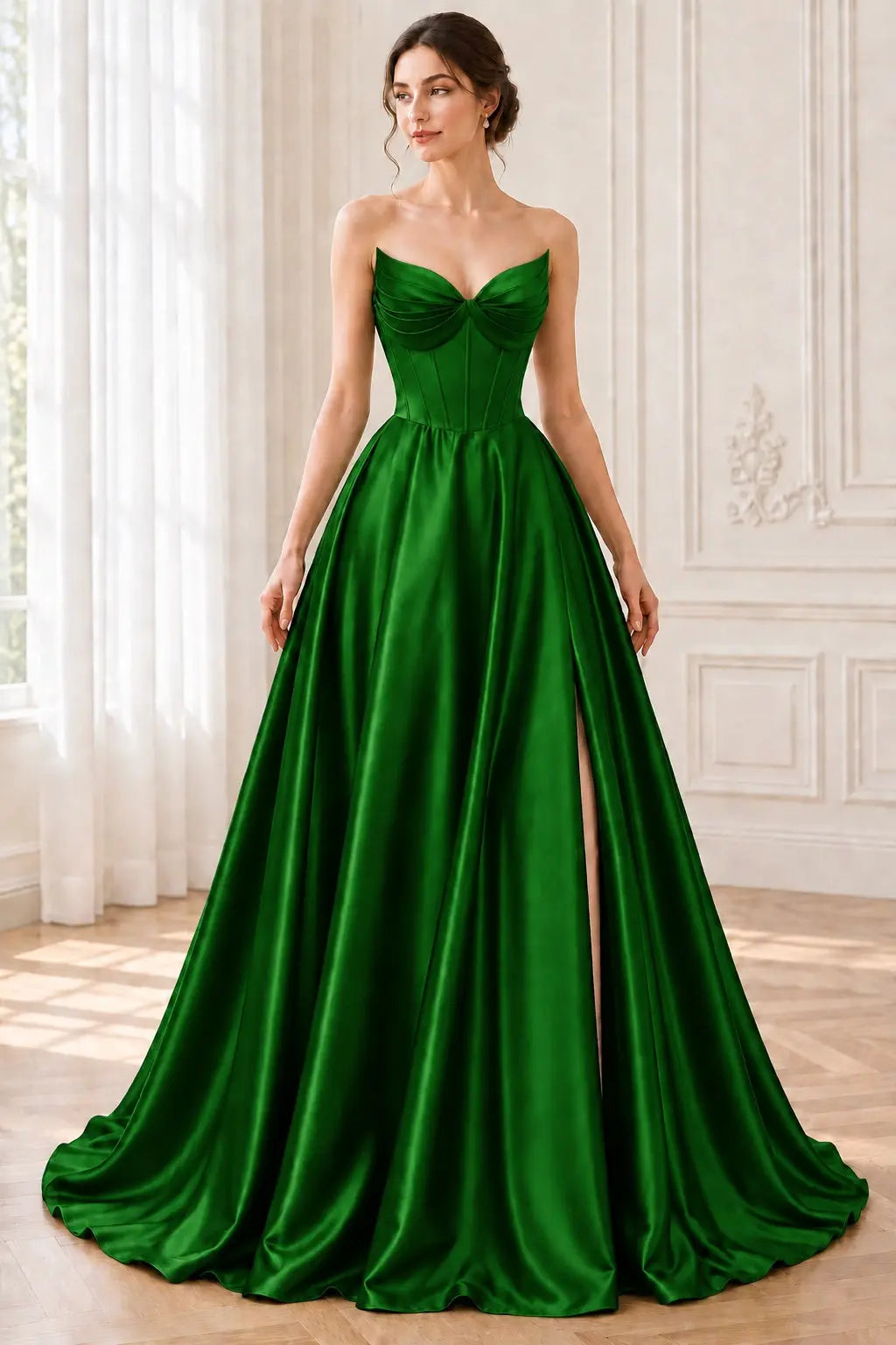 A-line Satin Formal Long Simple Sleeveless Prom Dresses with Pockets