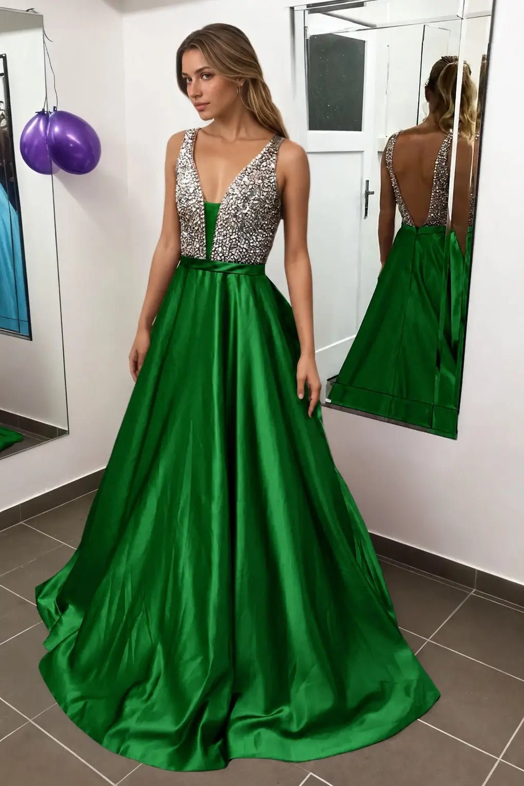 Satin Burgundy Formal Prom Dresses Sparkly Long Princess Evening Gowns