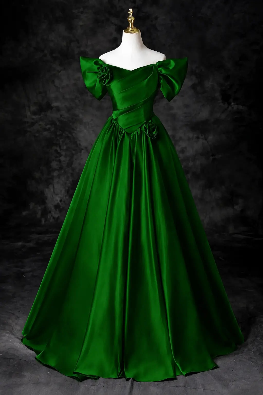A-Line/Princess Satin Floor Length Formal Prom Dress, Off the Shoulder Prom Gown KAIDRESS