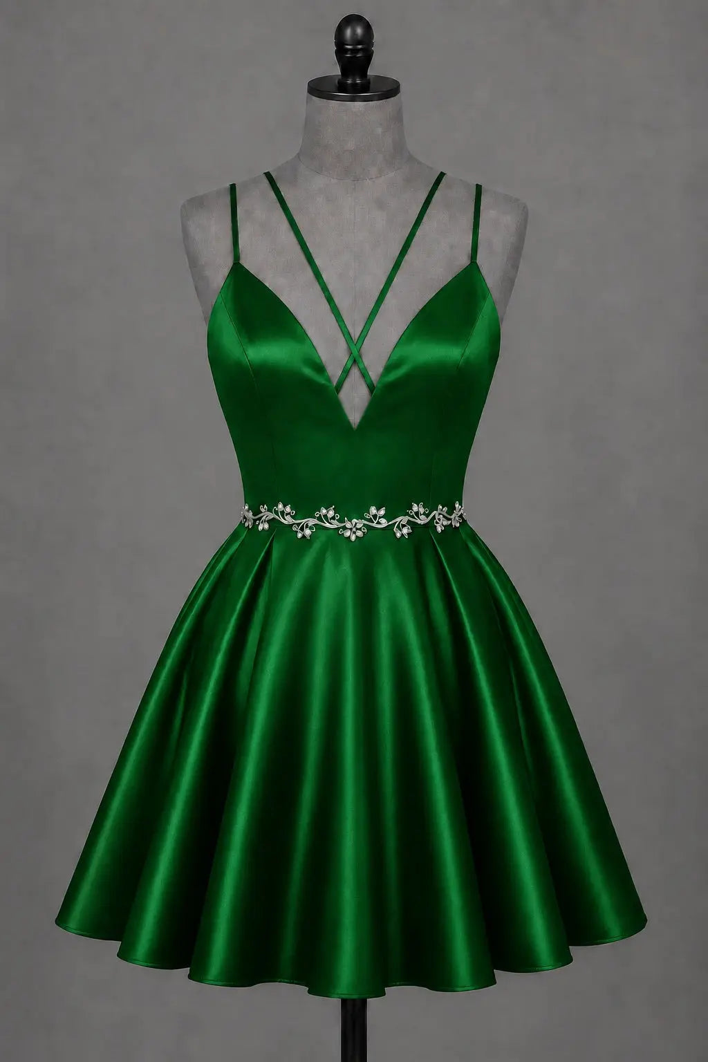 Red V Neck Satin Mini A Line Homecoming Dress With Pockets KAIDRESS