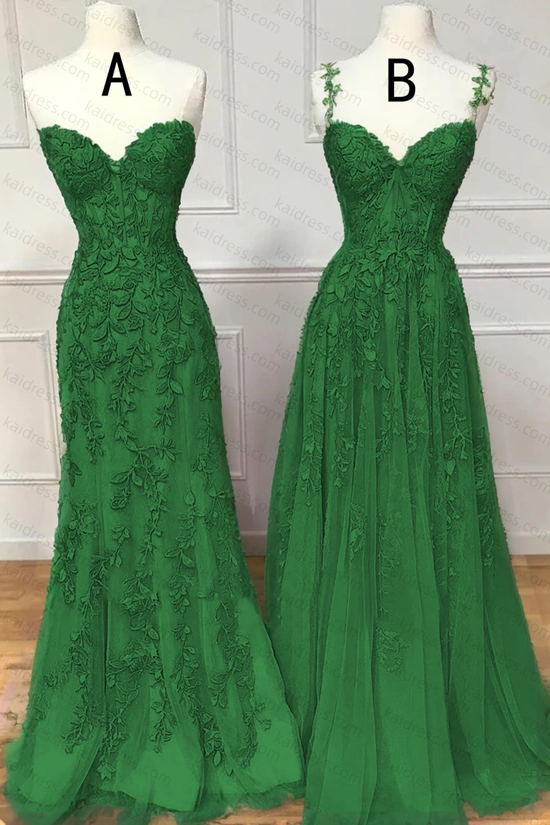 A-line Sweetheart Spaghetti Straps Sweep Train Lace Prom Dress With Beading