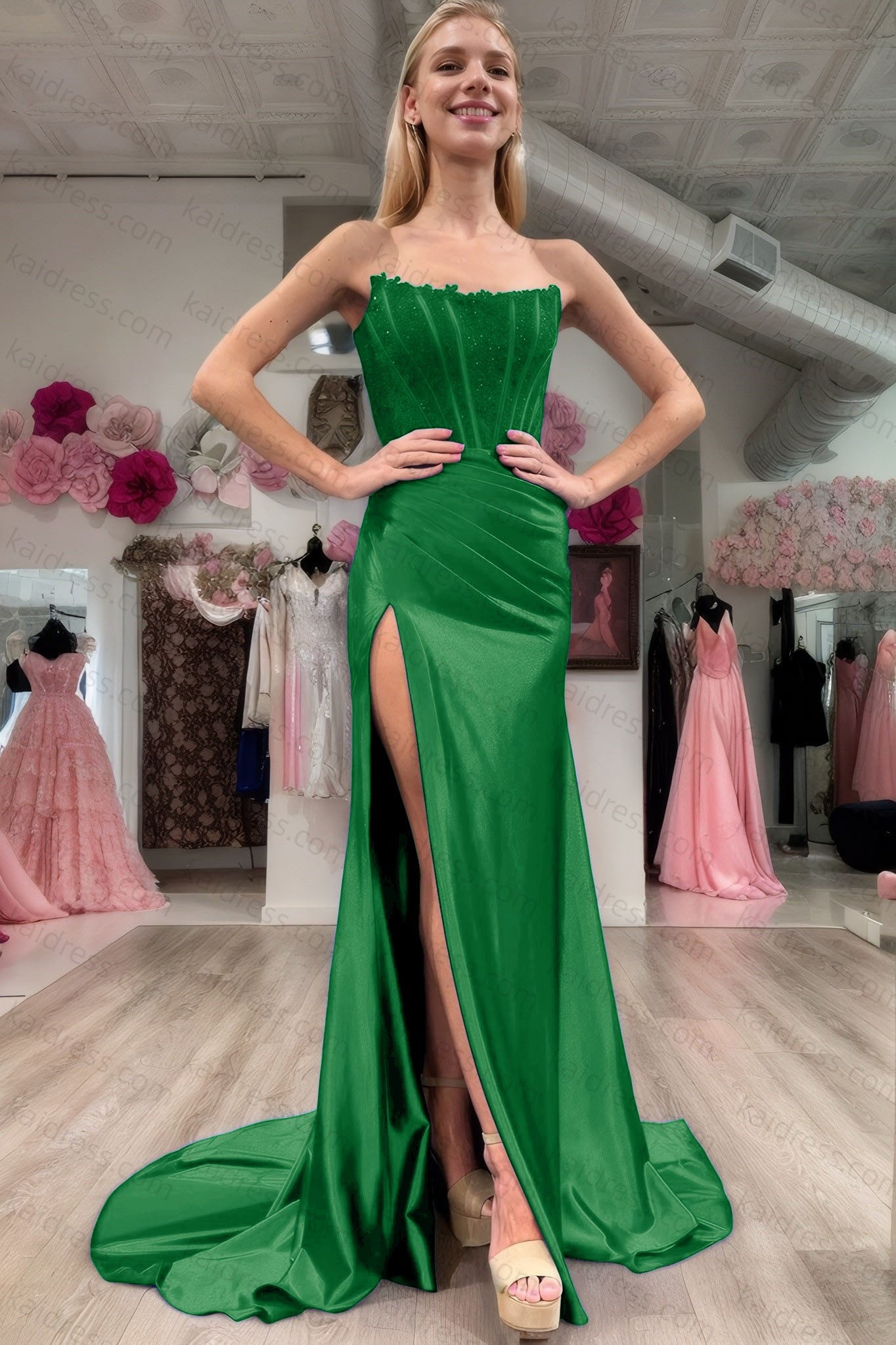 Sheath/Column Elastic Woven Satin Ruched Off-the-Shoulder Sleeveless Sweep/Brush Train Prom Dresses