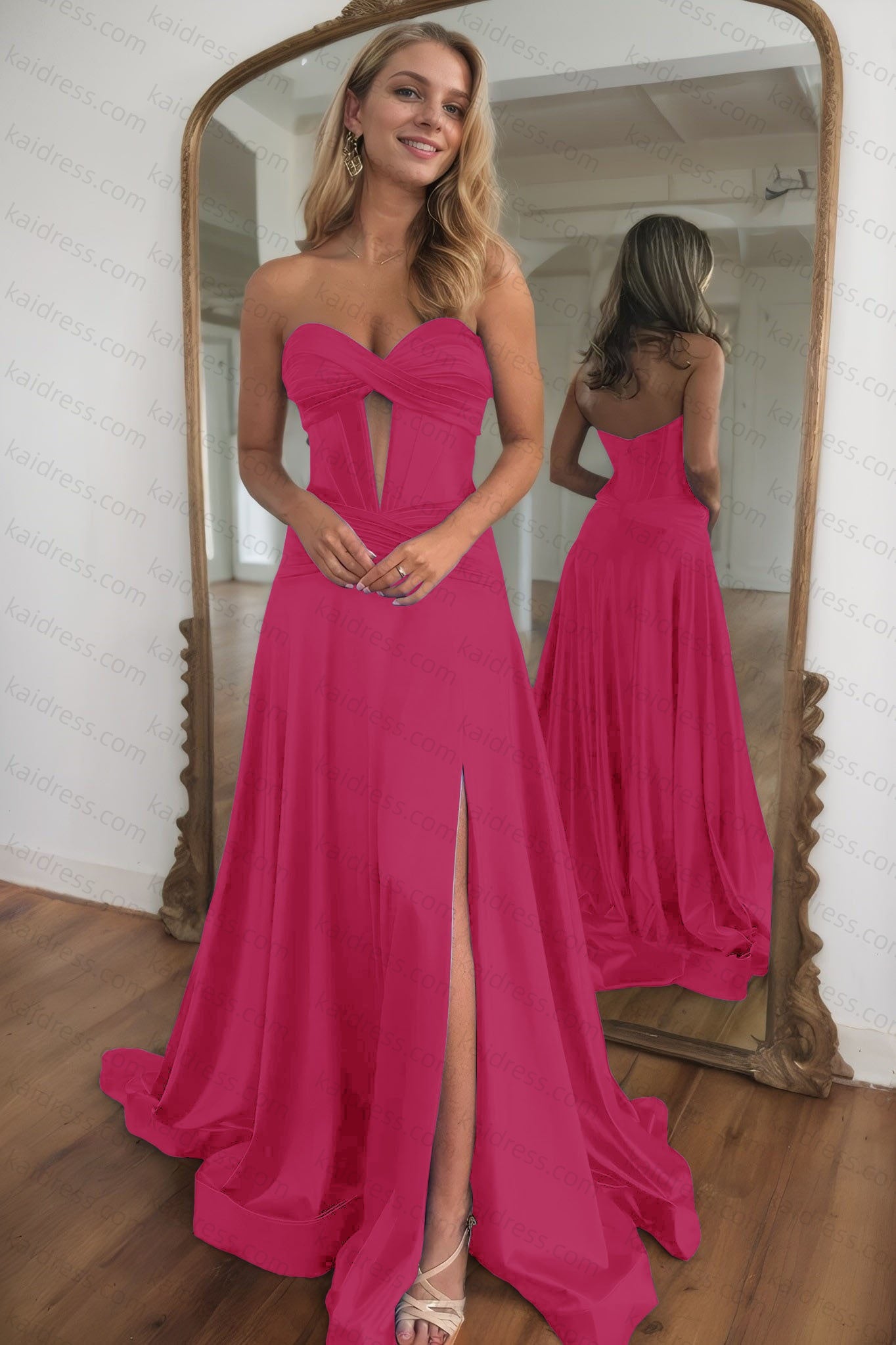 A-line Strapless Silk Long Blue Prom Dresses Elegant Evening Dress