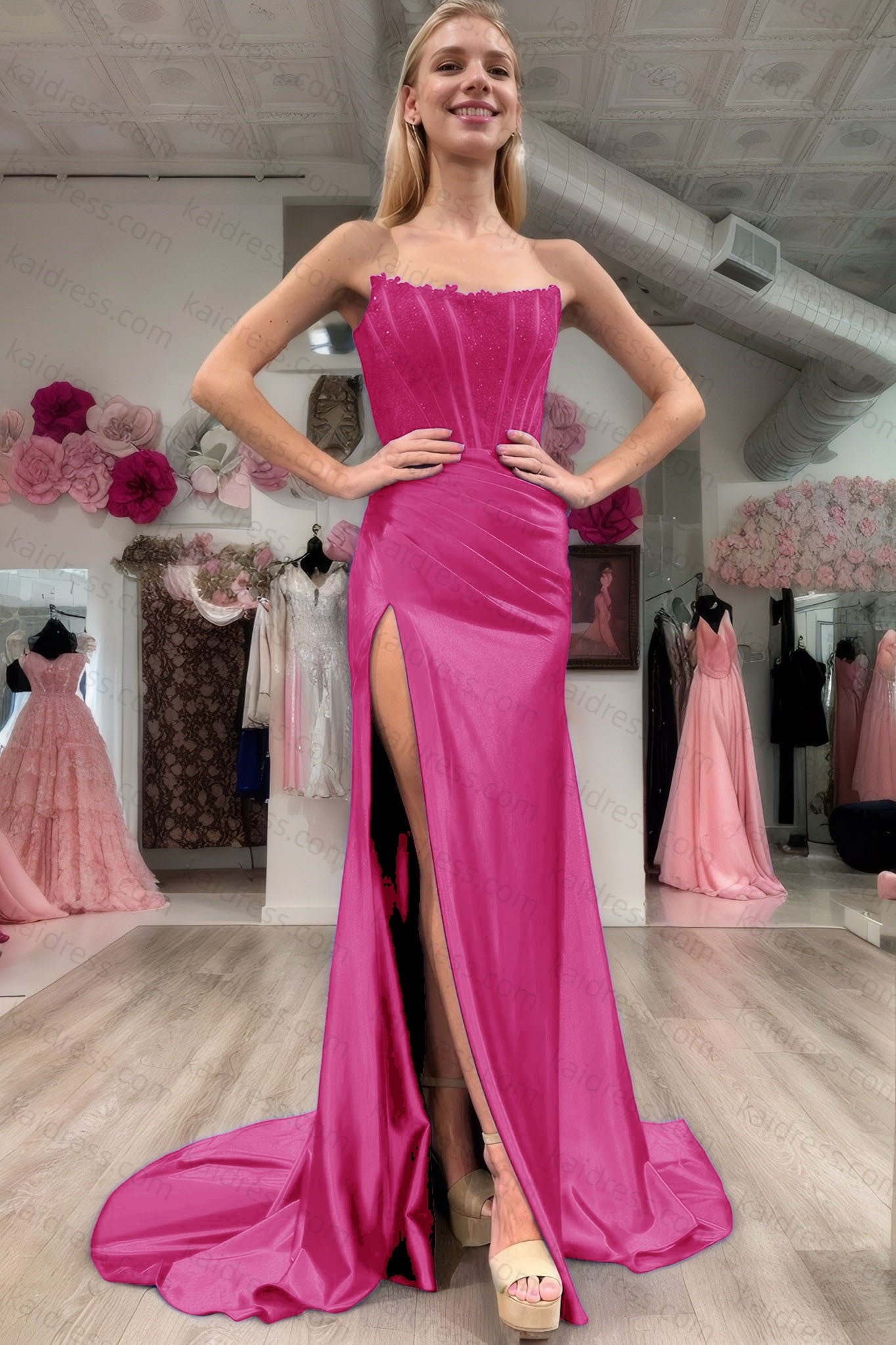Sheath/Column Elastic Woven Satin Ruched Off-the-Shoulder Sleeveless Sweep/Brush Train Prom Dresses