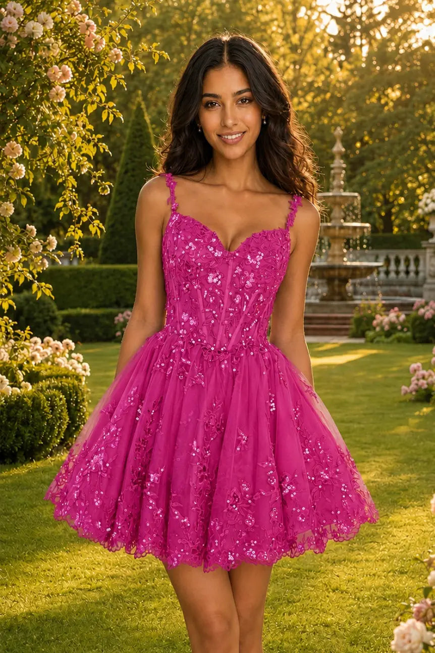 Glittering A-line Sweetheart Short/Mini Tulle Homecoming Dress with Appliqued Beading KAIDRESS