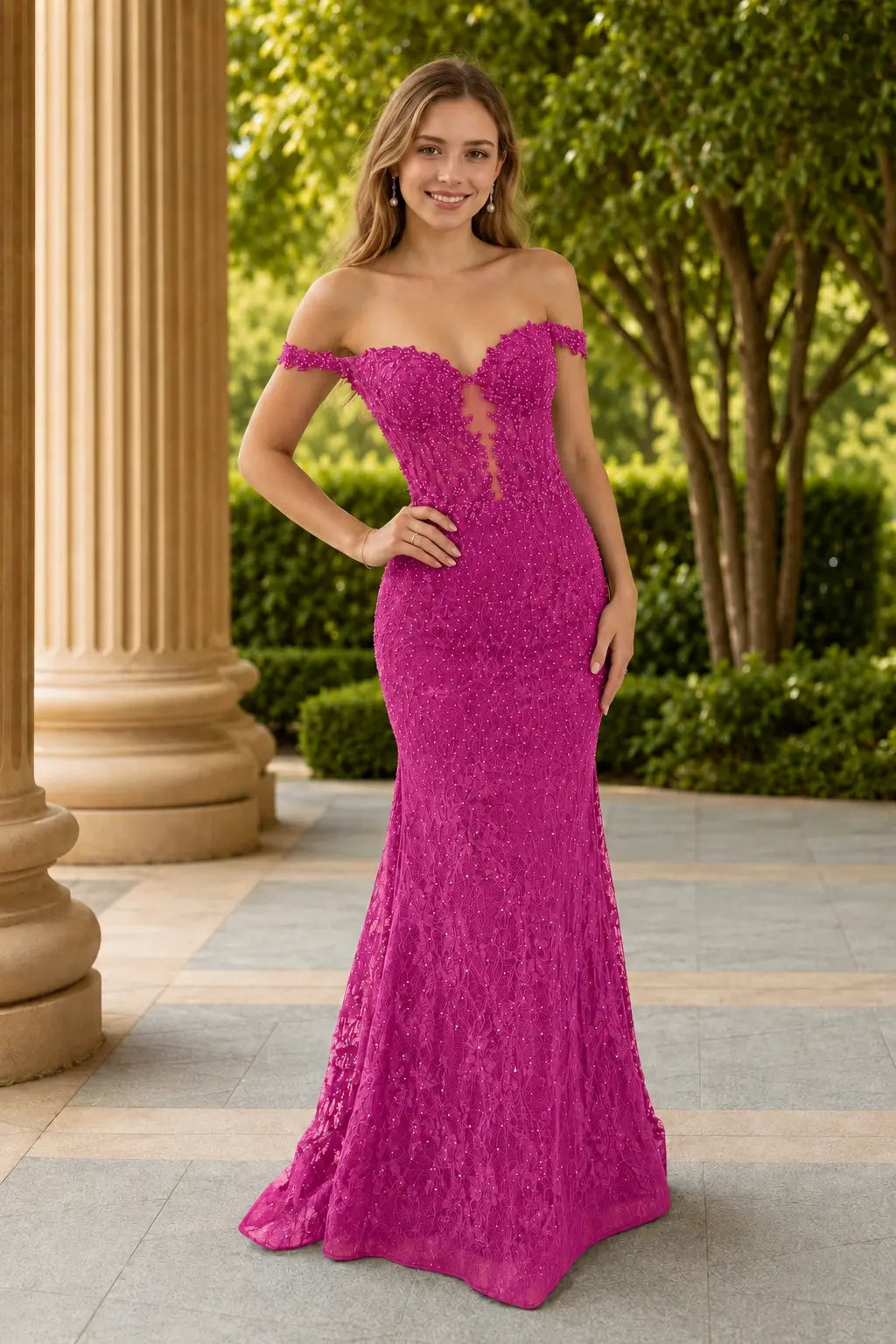 Mermaid Off the Shoulder Navy Lace Prom Dresses Long Evening Dresses KAIDRESS