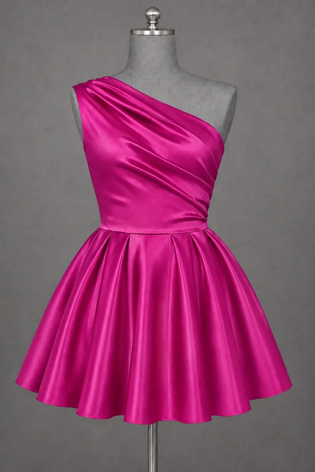 White One Shoulder Satin Mini Homecoming Dress A Line Hoco Dress KAIDRESS