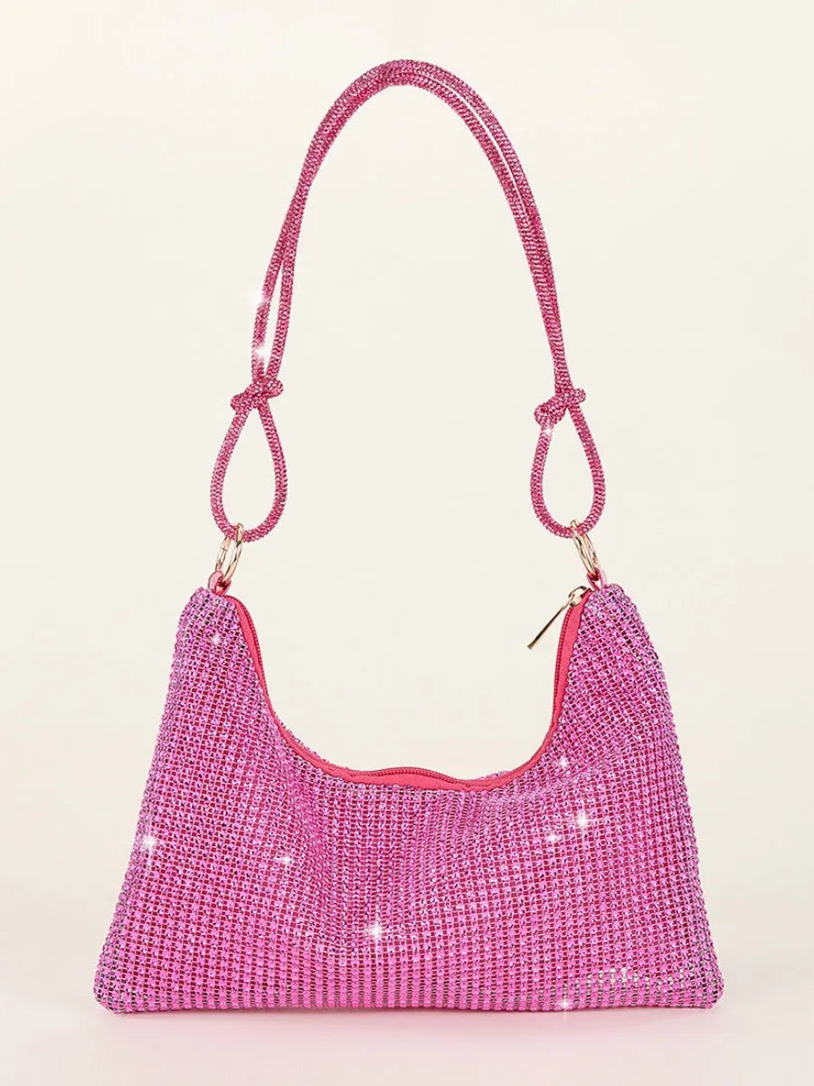 Gold Rhinestone Hobo Shoulder Bag with Adjustable Knotted Strap