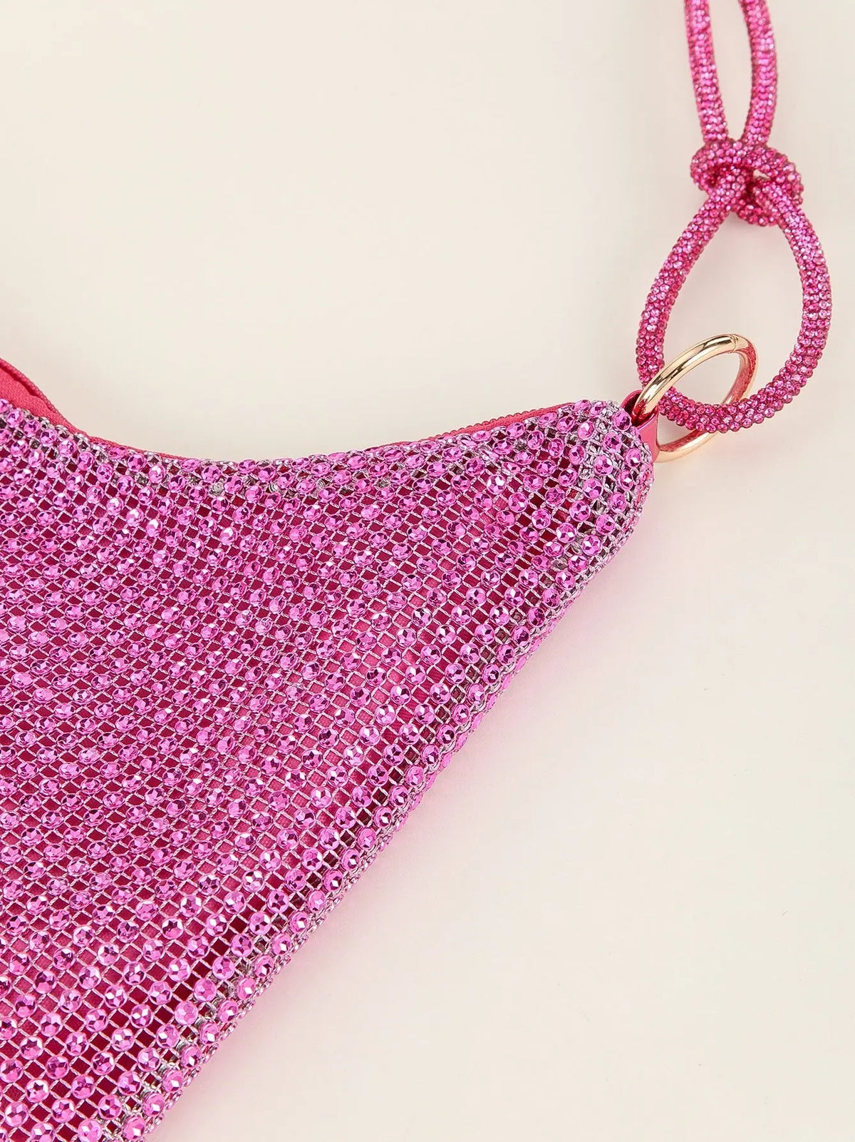 Gold Rhinestone Hobo Shoulder Bag with Adjustable Knotted Strap