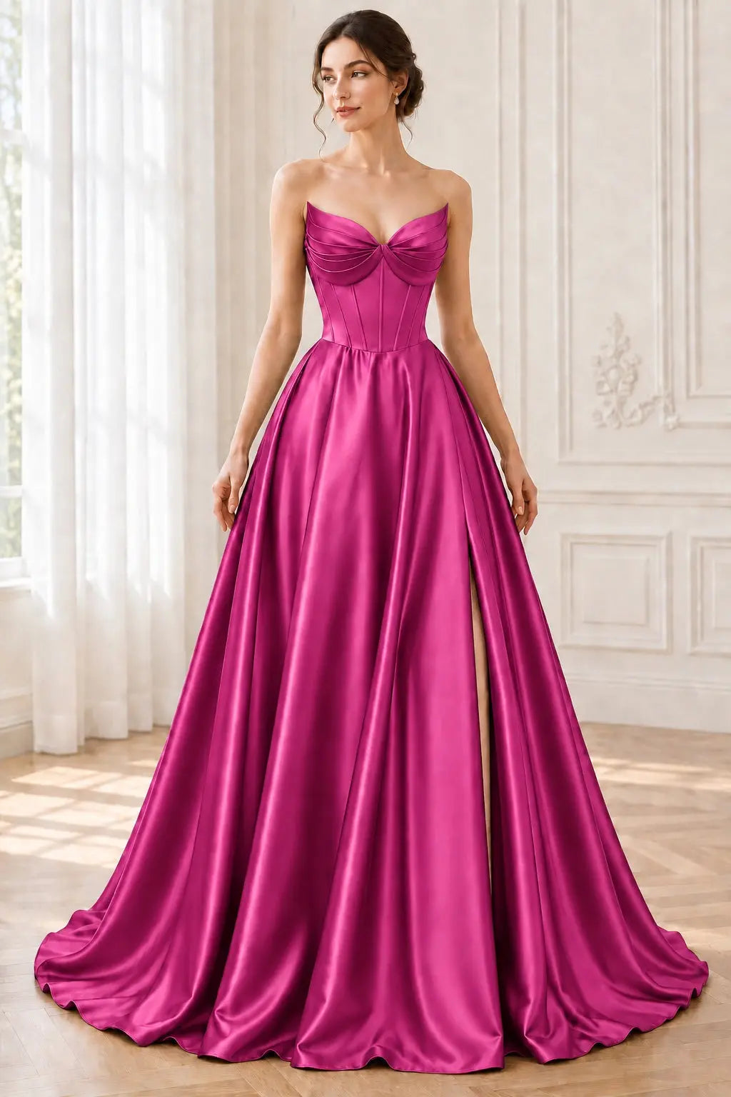 A-line Satin Formal Long Simple Sleeveless Prom Dresses with Pockets