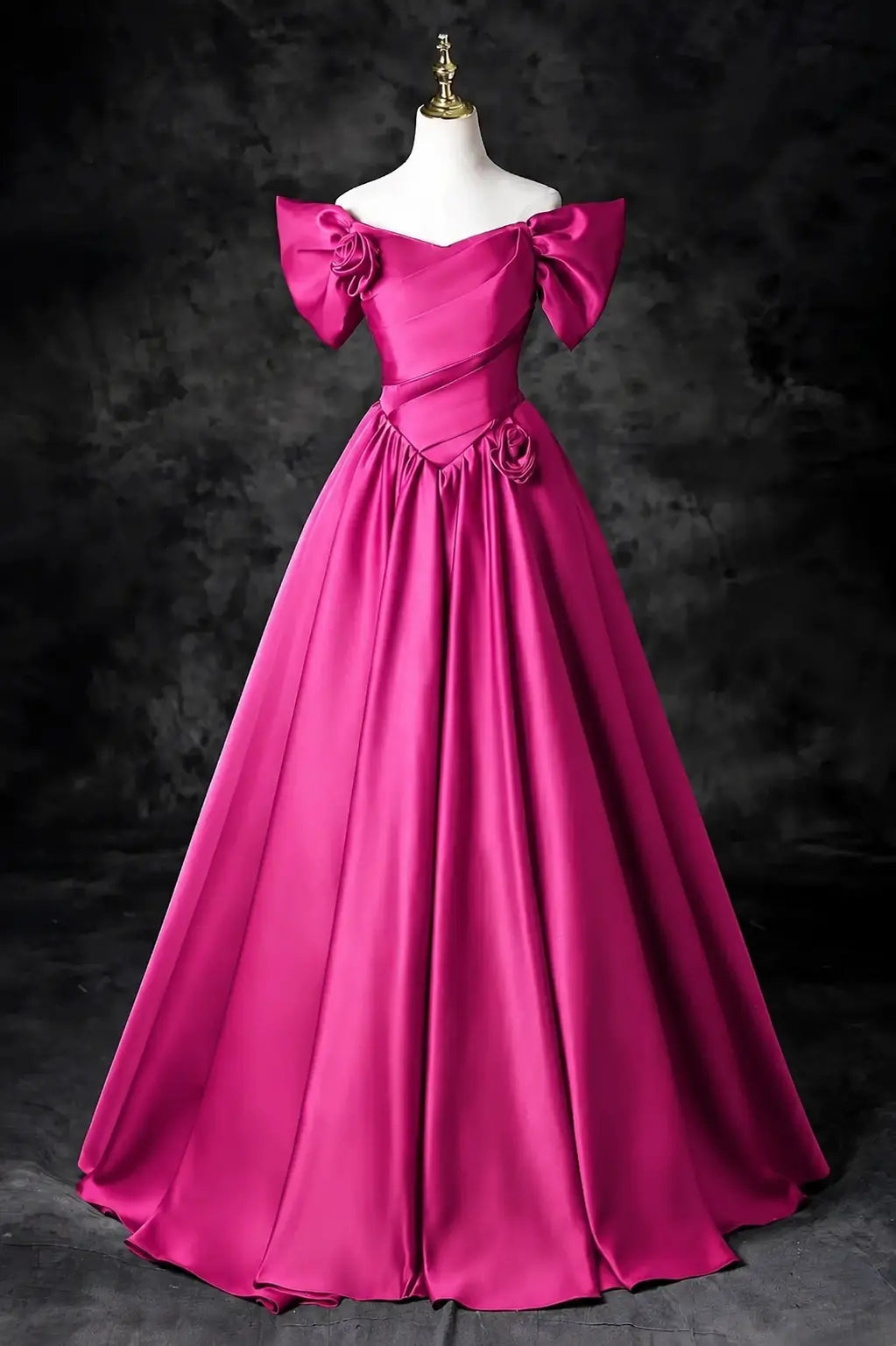 A-Line/Princess Satin Floor Length Formal Prom Dress, Off the Shoulder Prom Gown KAIDRESS