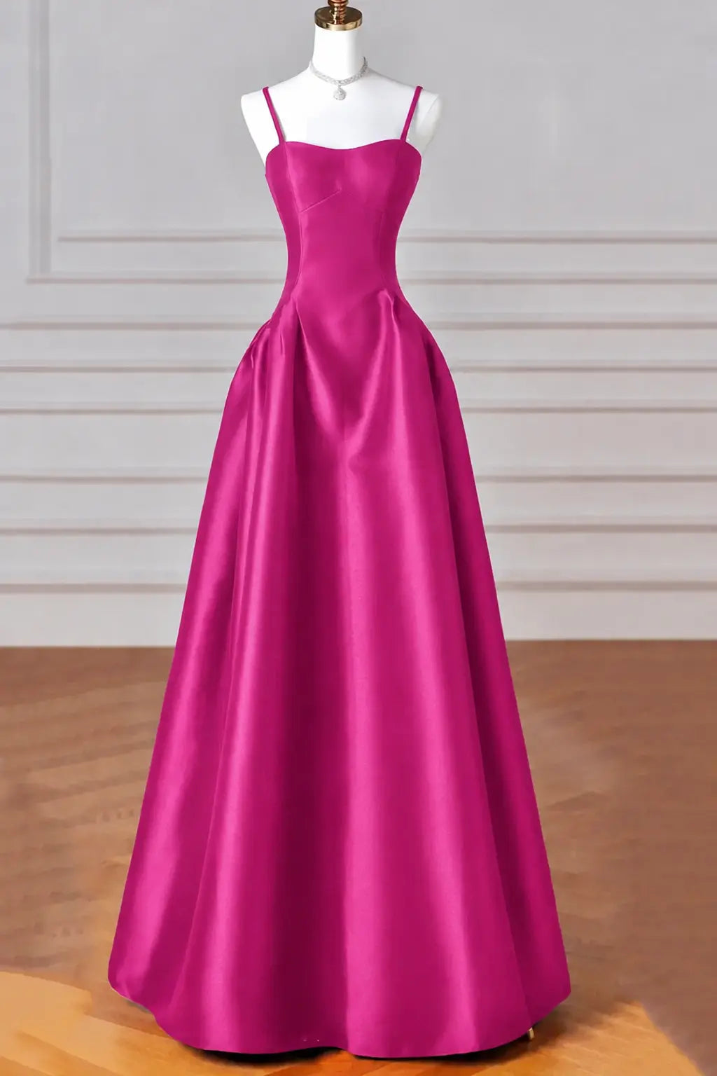 A-Line/Princess Halter Satin Sleeveless Long Prom Dress Black Prom Gown Kaidress
