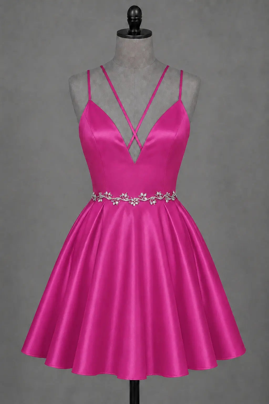Red V Neck Satin Mini A Line Homecoming Dress With Pockets KAIDRESS
