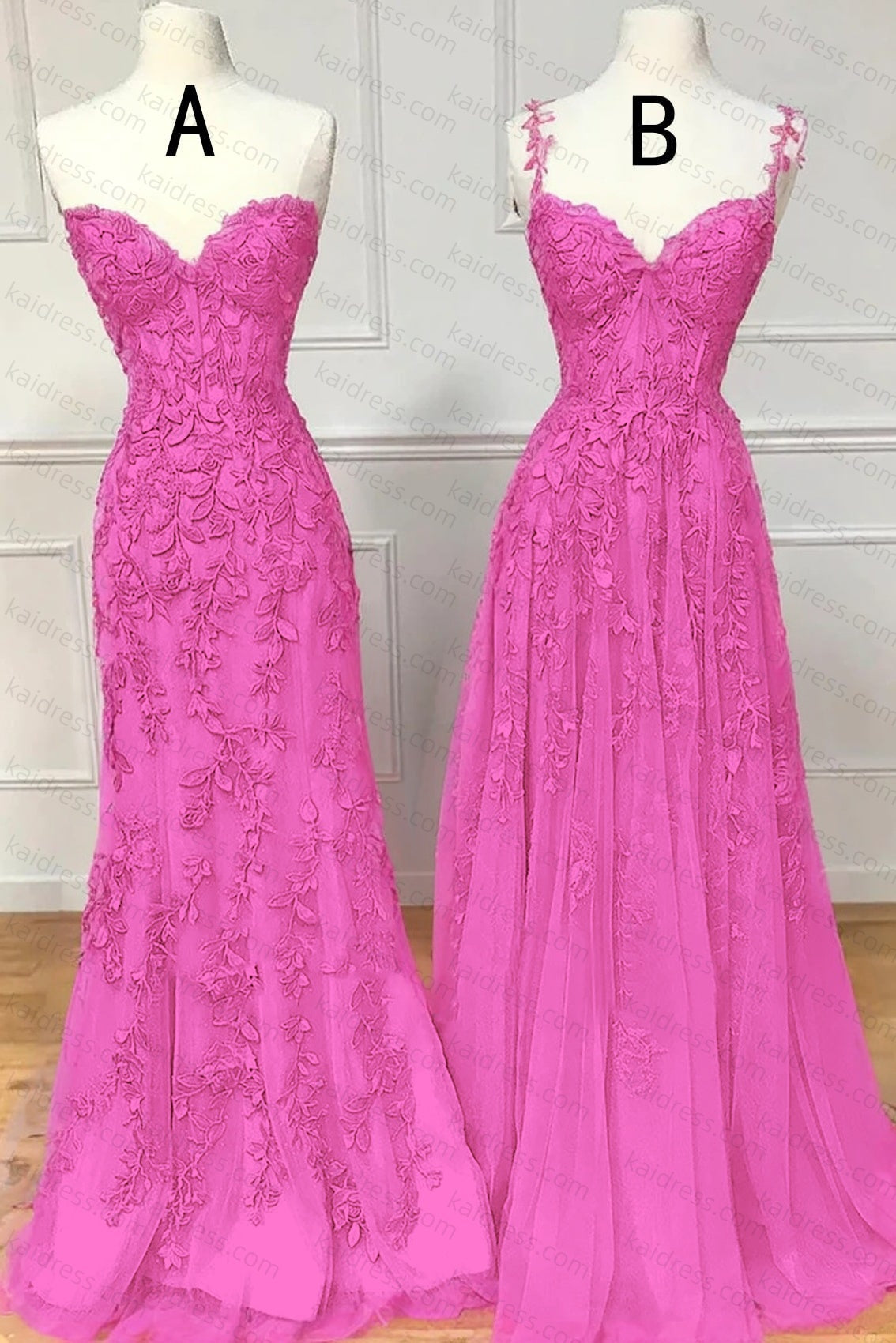 A-line Sweetheart Spaghetti Straps Sweep Train Lace Prom Dress With Beading