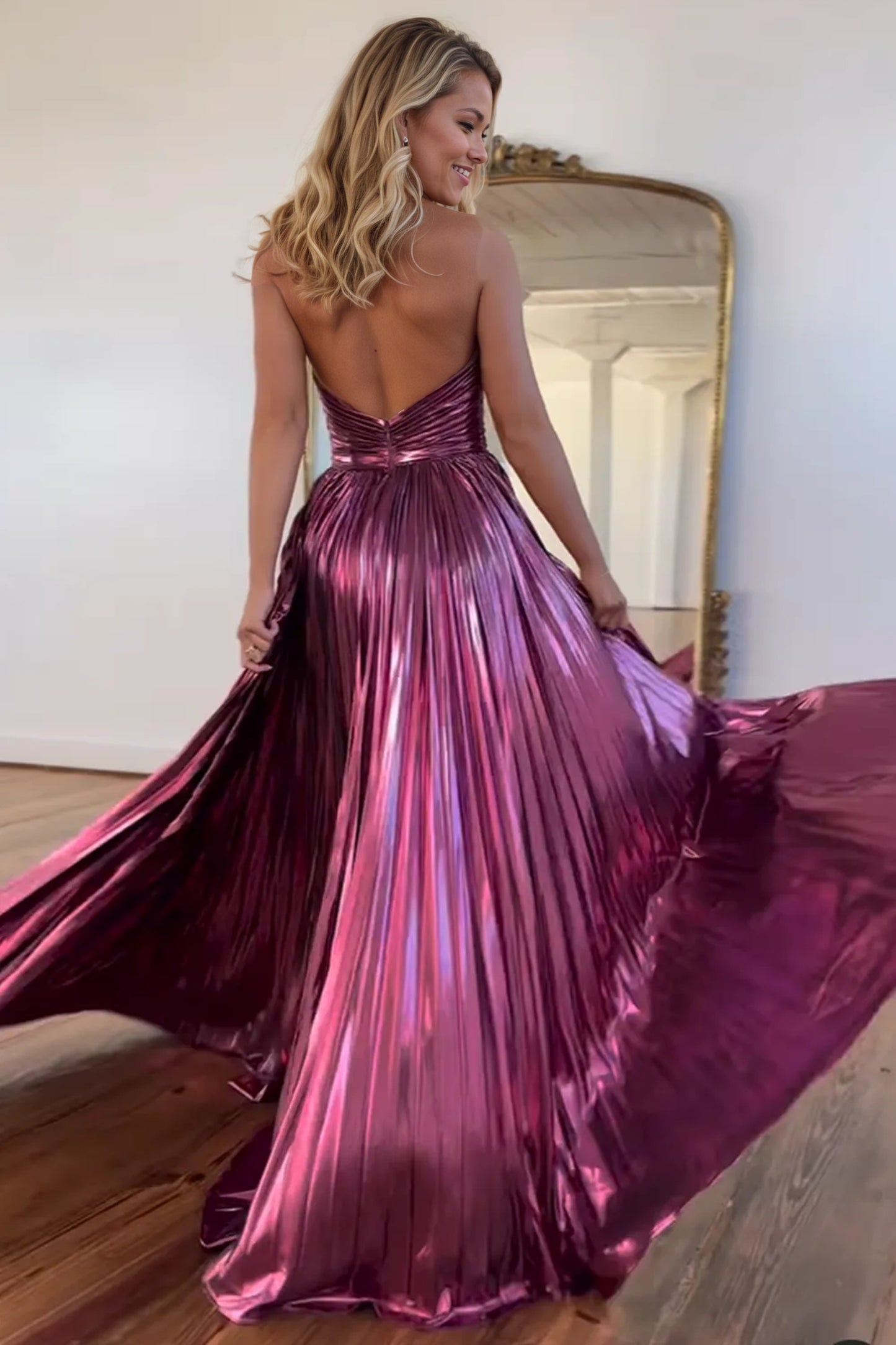 Glitter Fuchsia Formal Prom Dresses Long Halter Princess Evening Gowns