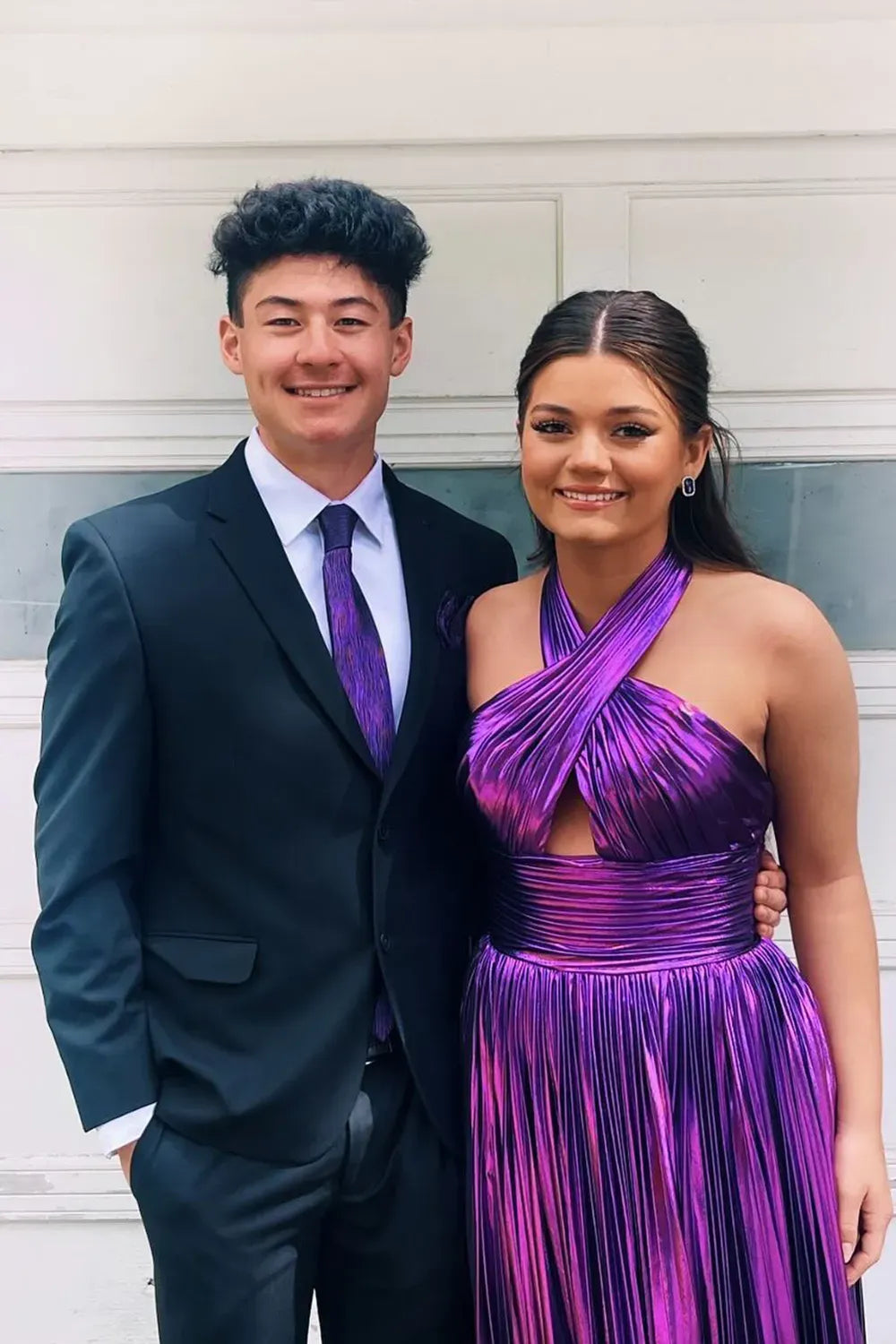 Glitter Fuchsia Formal Prom Dresses Long Halter Princess Evening Gowns