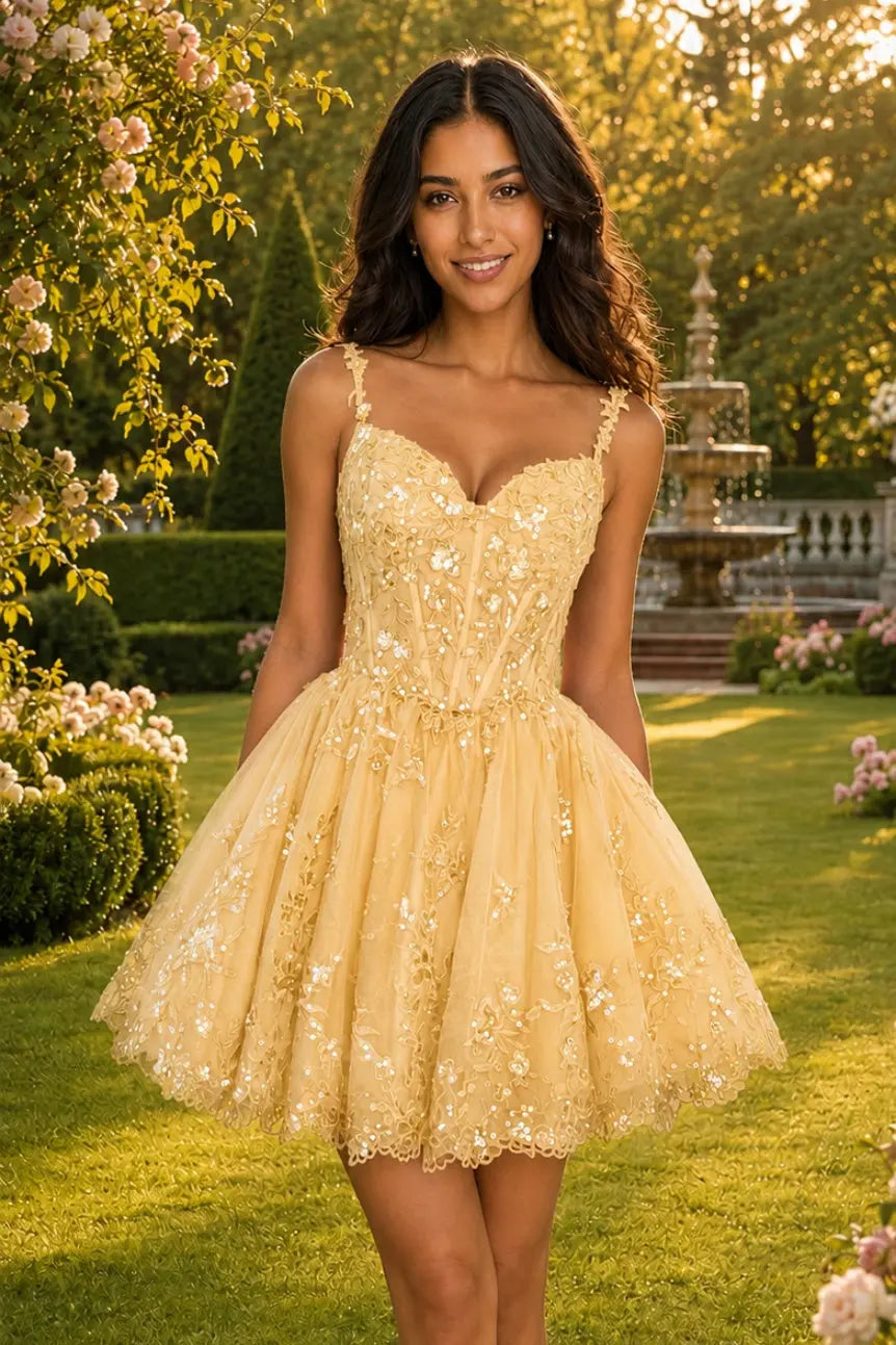 Glittering A-line Sweetheart Short/Mini Tulle Homecoming Dress with Appliqued Beading KAIDRESS
