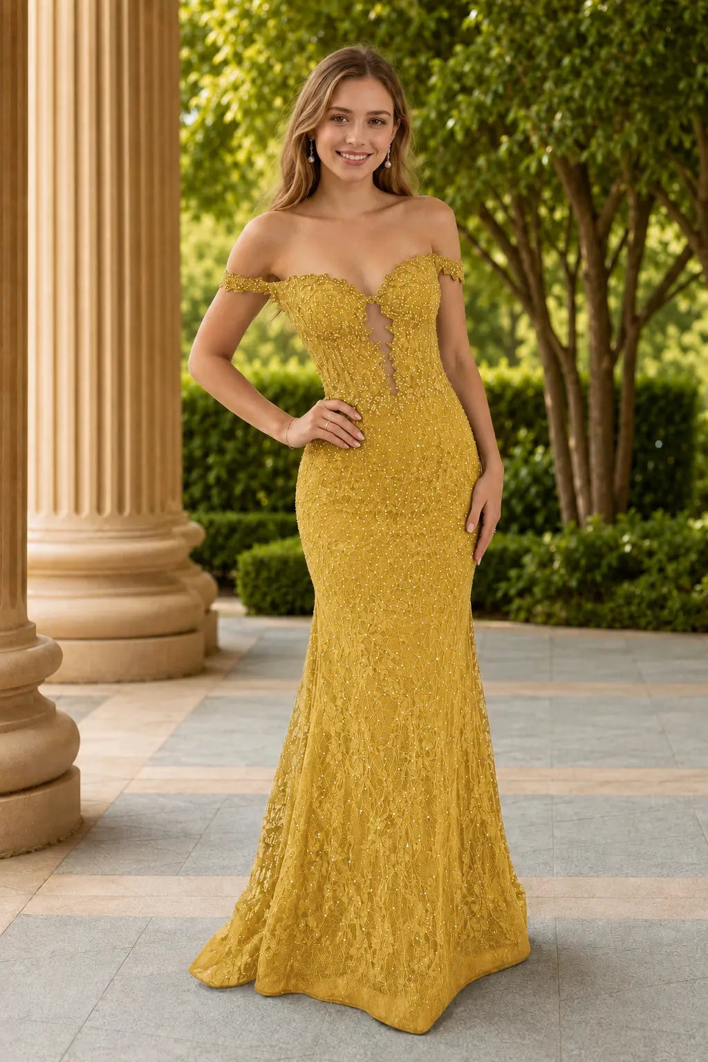 Mermaid Off the Shoulder Navy Lace Prom Dresses Long Evening Dresses KAIDRESS
