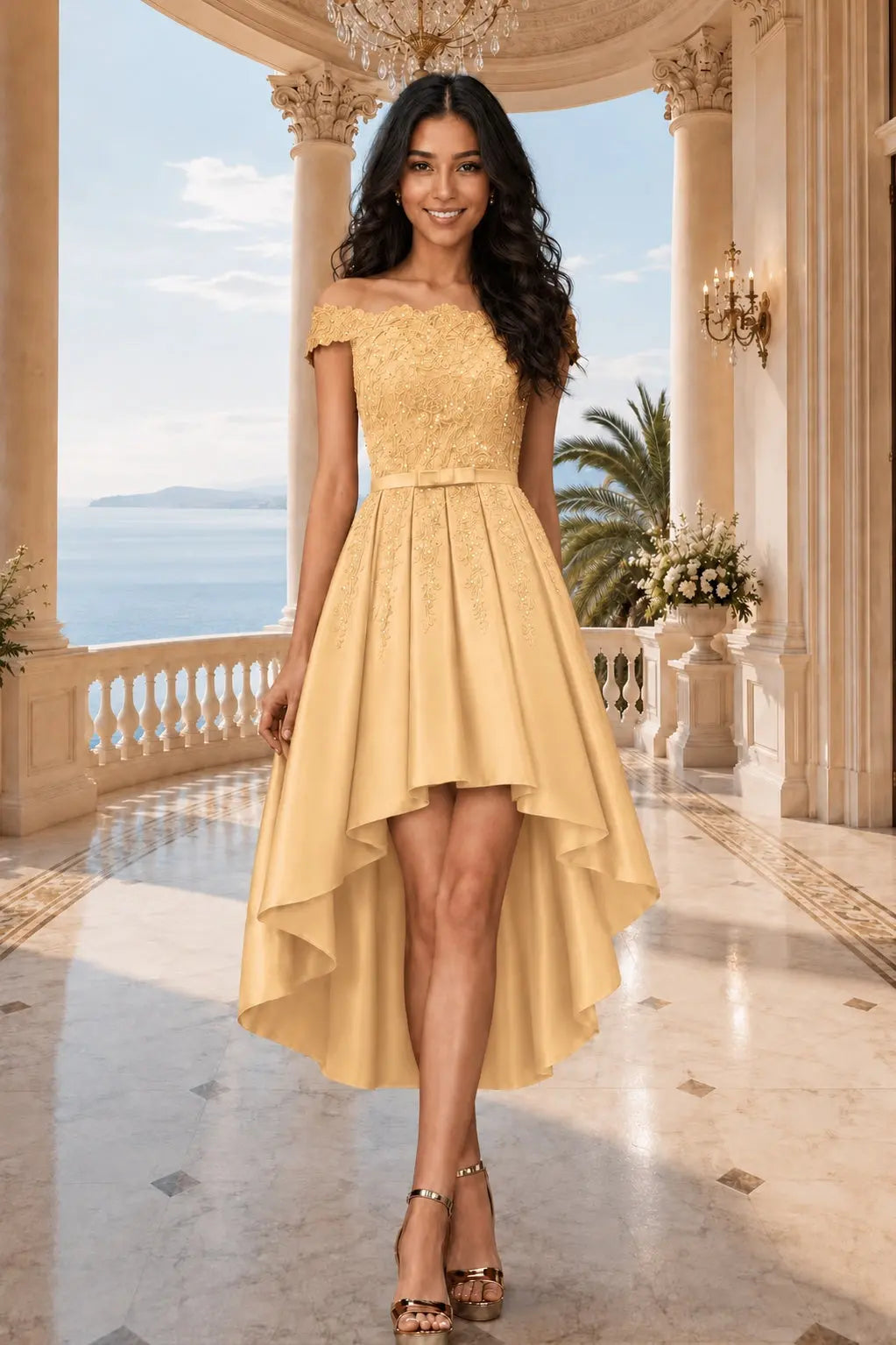 A-line Burgundy Satin Off the Shoulder A Line Strapless Lace Tulle Asymmetrical Dress With Pockets KAIDRESS