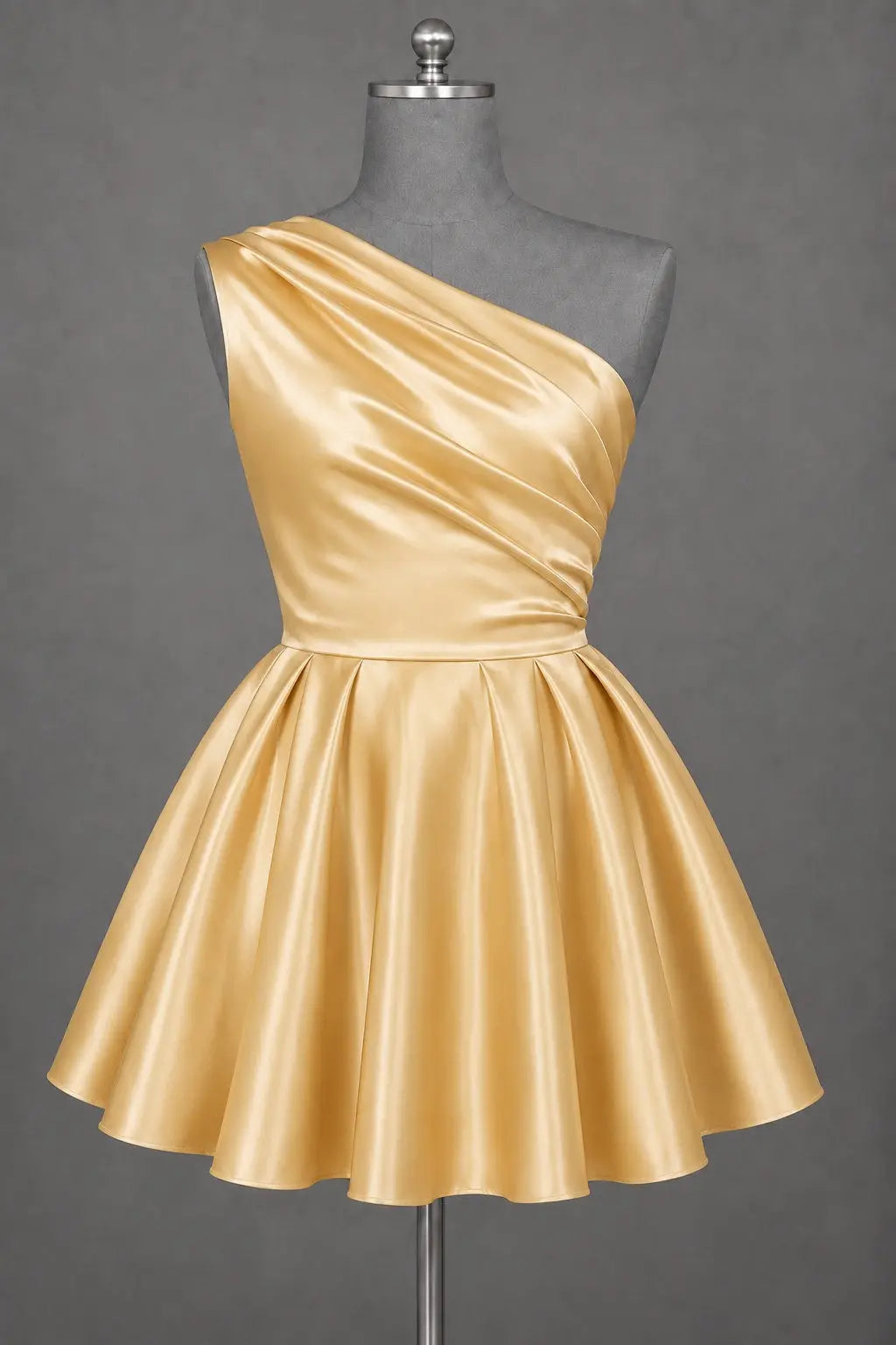 White One Shoulder Satin Mini Homecoming Dress A Line Hoco Dress KAIDRESS