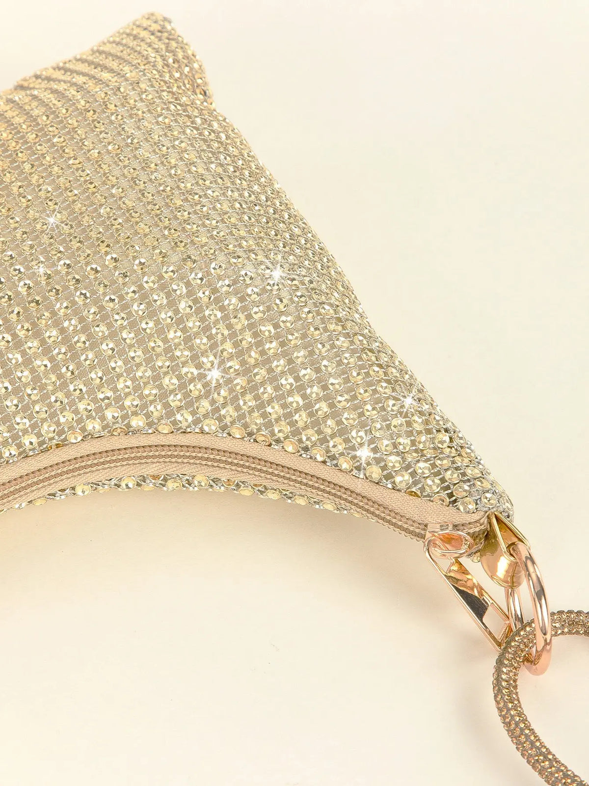 Gold Rhinestone Hobo Shoulder Bag with Adjustable Knotted Strap
