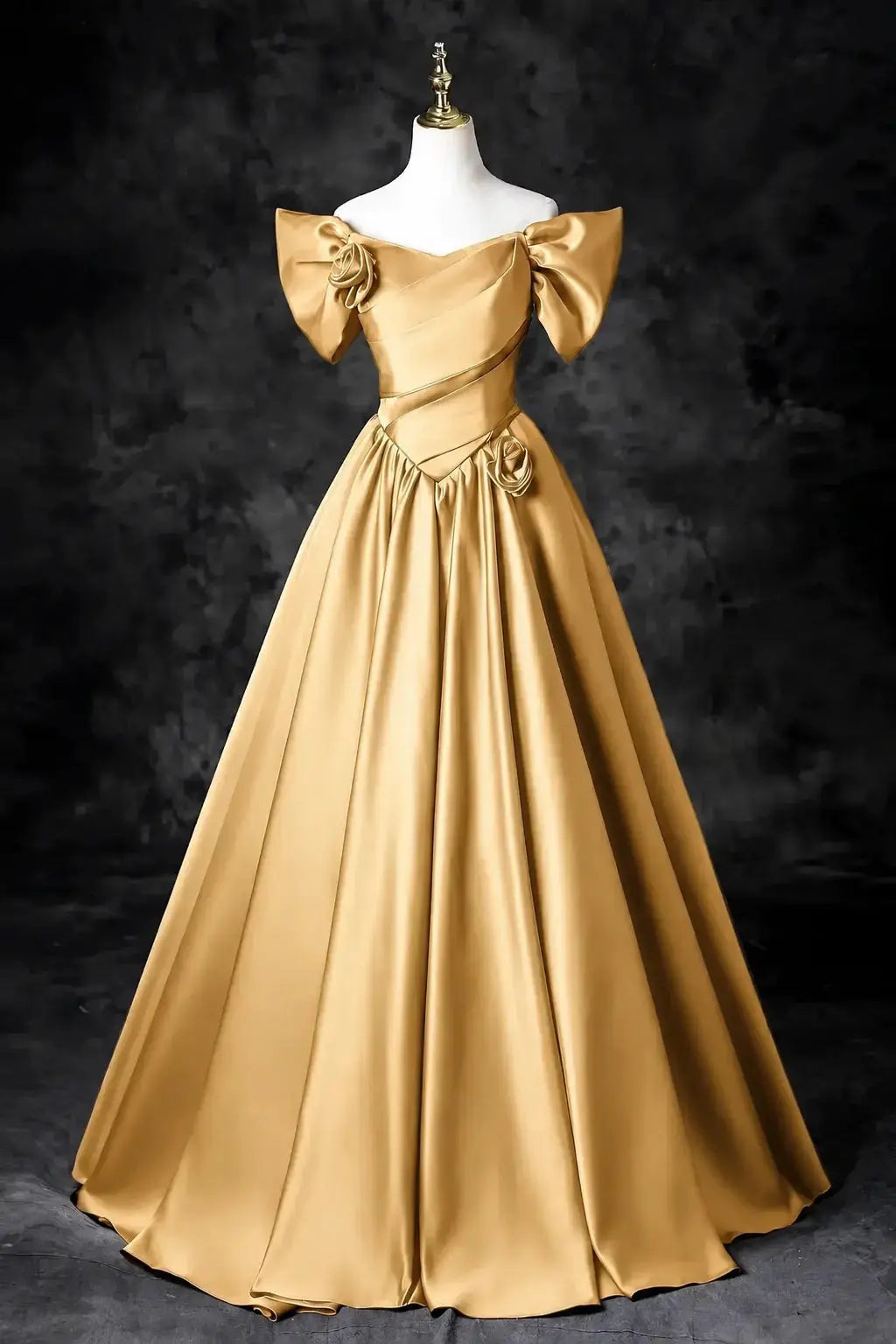 A-Line/Princess Satin Floor Length Formal Prom Dress, Off the Shoulder Prom Gown KAIDRESS
