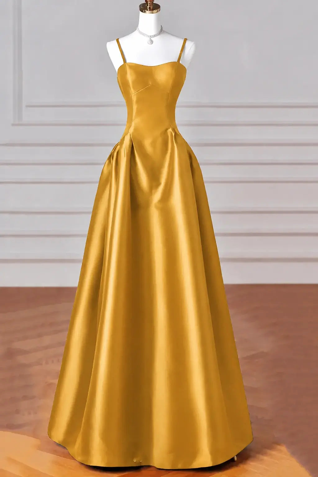 A-Line/Princess Halter Satin Sleeveless Long Prom Dress Black Prom Gown Kaidress