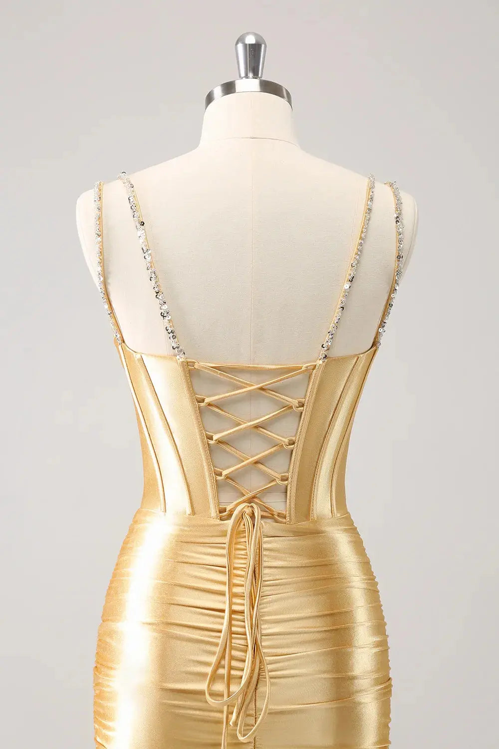 Gold Sparkly Mini Homecoming Dress Rhinestone Corset Cocktail Dress