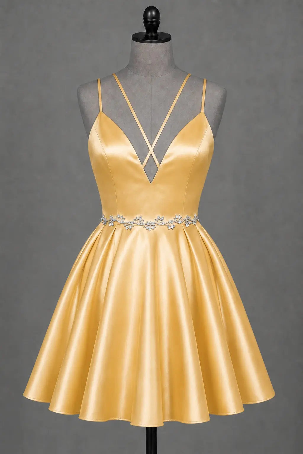 Red V Neck Satin Mini A Line Homecoming Dress With Pockets KAIDRESS