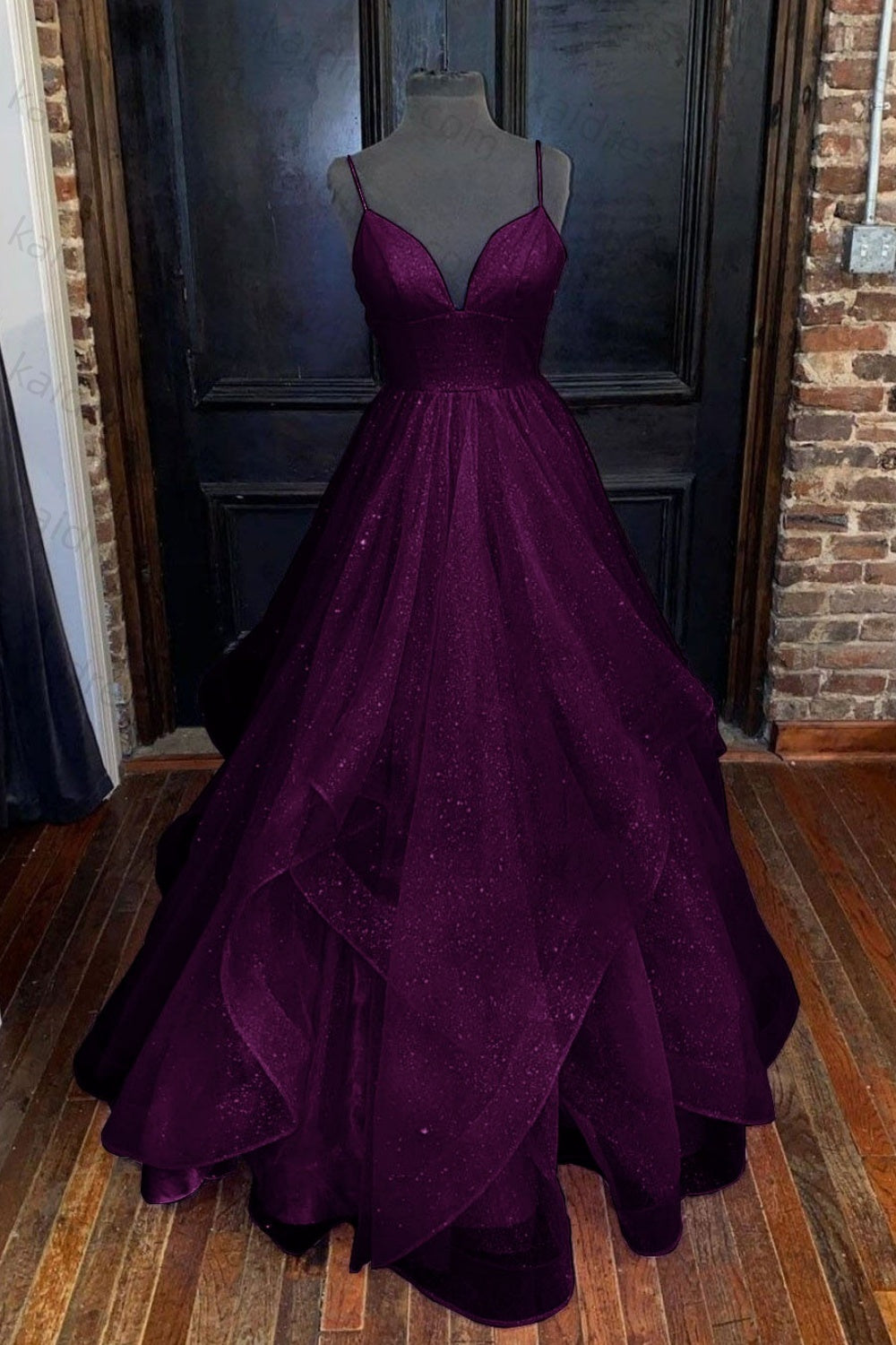 A-line Princess Sweetheart Sleeveless Long/Floor-Length Tulle Sparkling Prom Dress