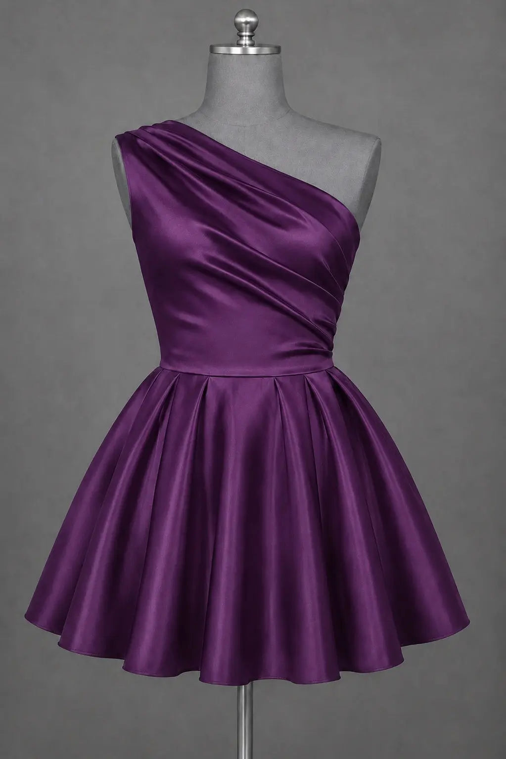 White One Shoulder Satin Mini Homecoming Dress A Line Hoco Dress KAIDRESS
