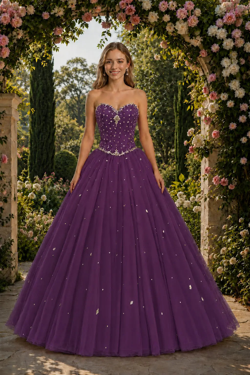 Royal Blue Princess Quinceanera Dress Rhinestone Tulle Ball Gown Prom KAIDRESS