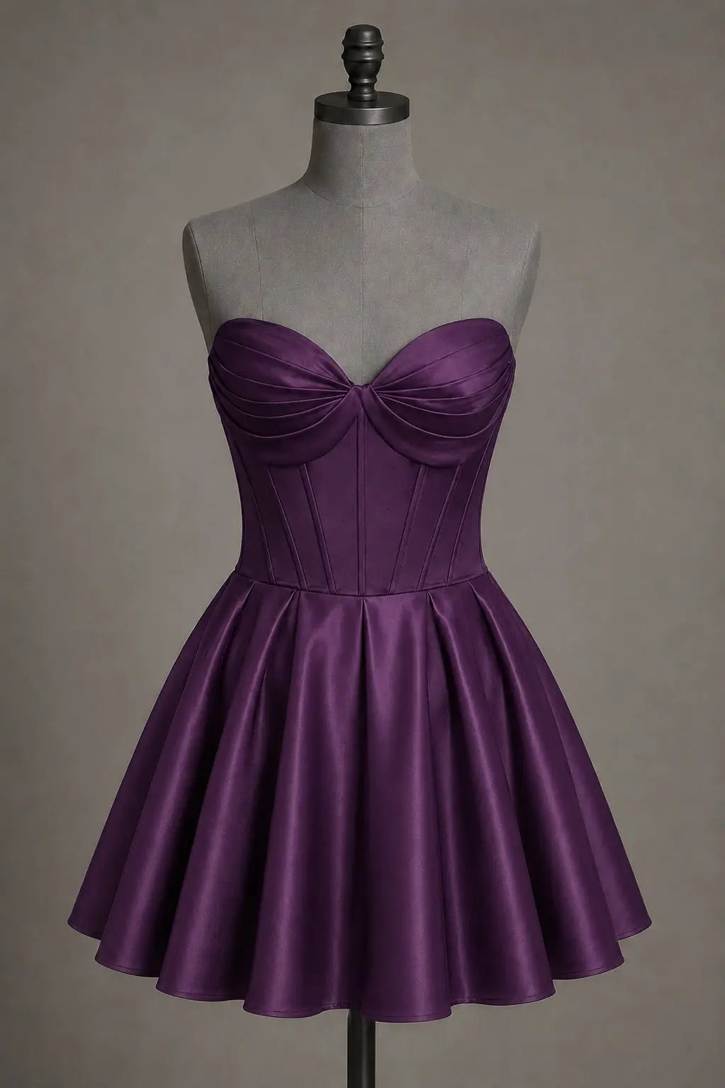 Black Sweetheart Satin Mini A Line Corset Homecoming Dress KAIDRESS