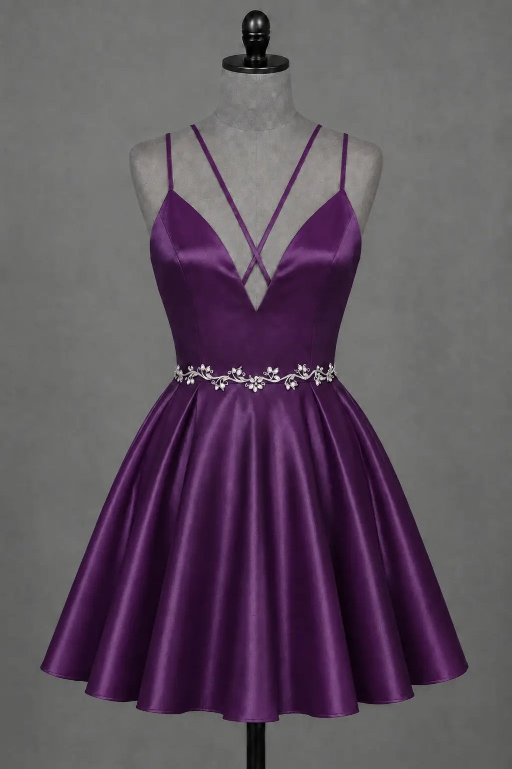 Red V Neck Satin Mini A Line Homecoming Dress With Pockets KAIDRESS