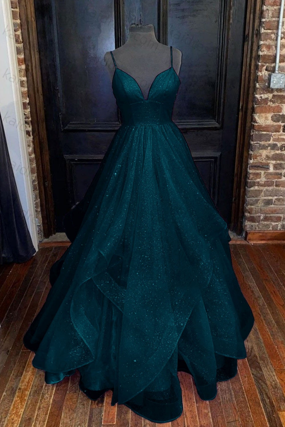 A-line Princess Sweetheart Sleeveless Long/Floor-Length Tulle Sparkling Prom Dress