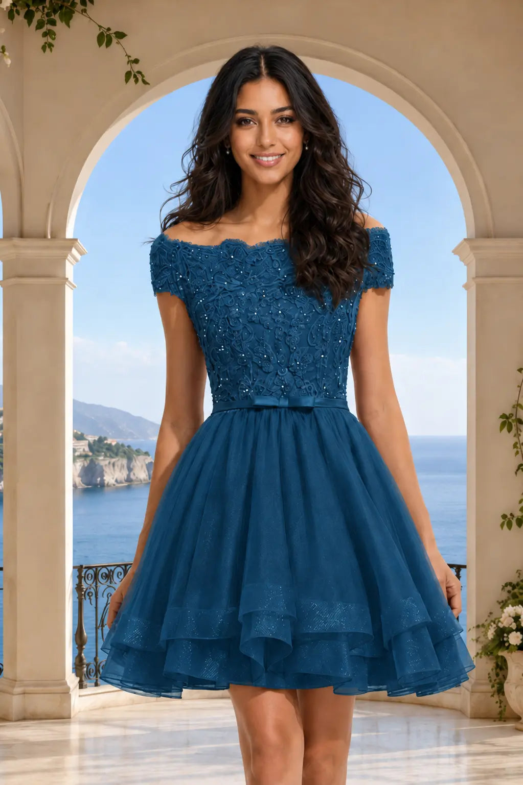Burgundy Lace Off Shoulder A Line Short Homecoming Dress KAIDRESS