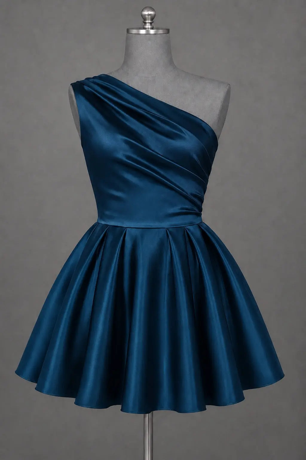 White One Shoulder Satin Mini Homecoming Dress A Line Hoco Dress KAIDRESS