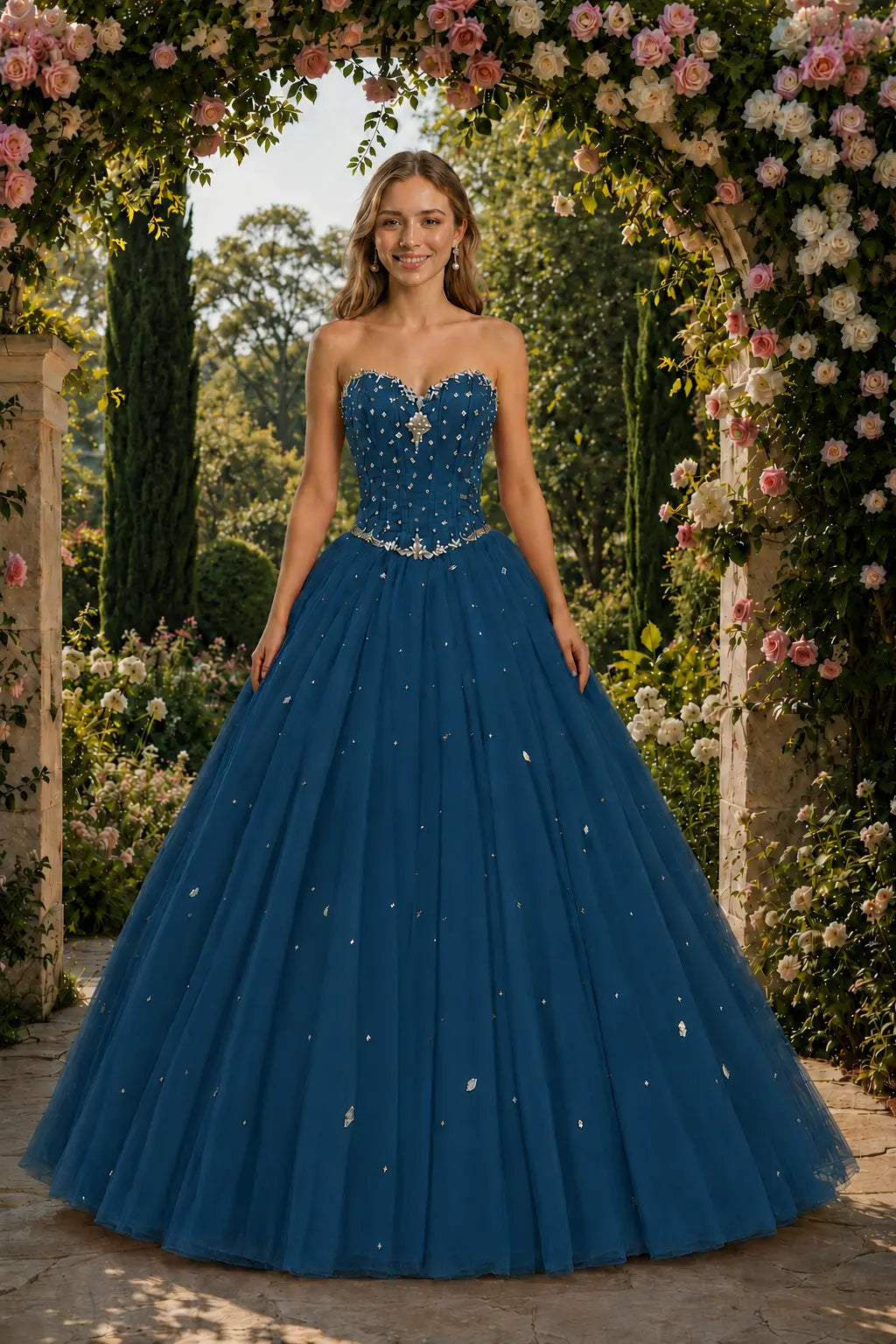 Royal Blue Princess Quinceanera Dress Rhinestone Tulle Ball Gown Prom KAIDRESS