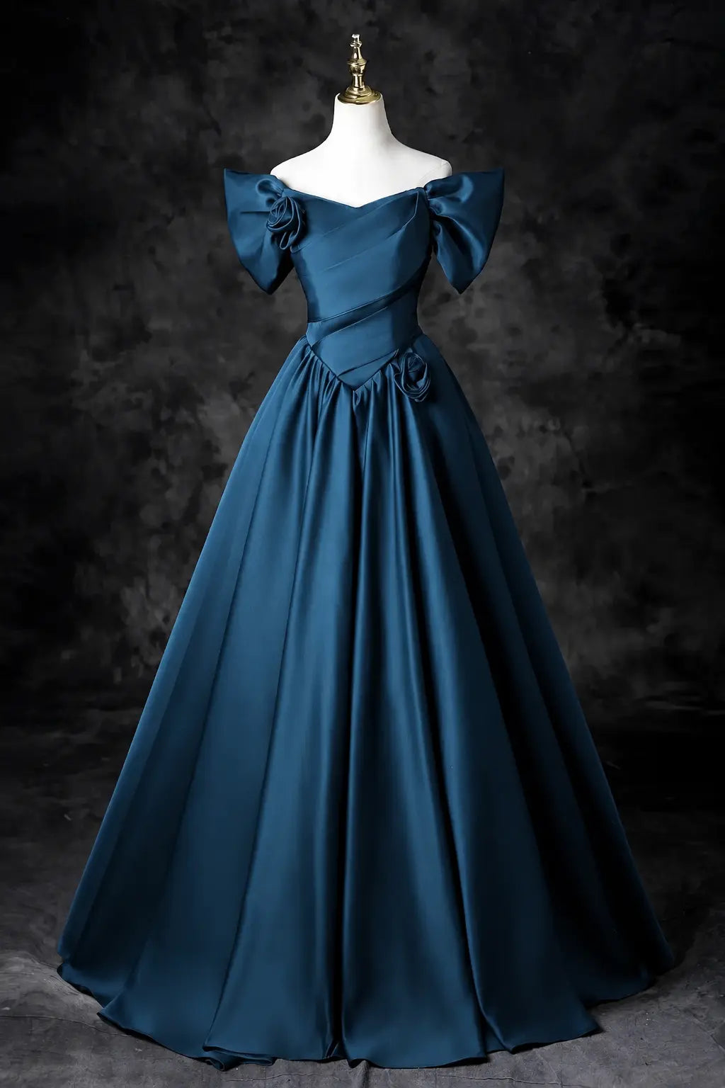 A-Line/Princess Satin Floor Length Formal Prom Dress, Off the Shoulder Prom Gown KAIDRESS
