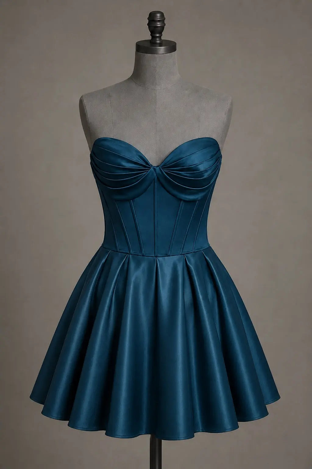 Black Sweetheart Satin Mini A Line Corset Homecoming Dress KAIDRESS