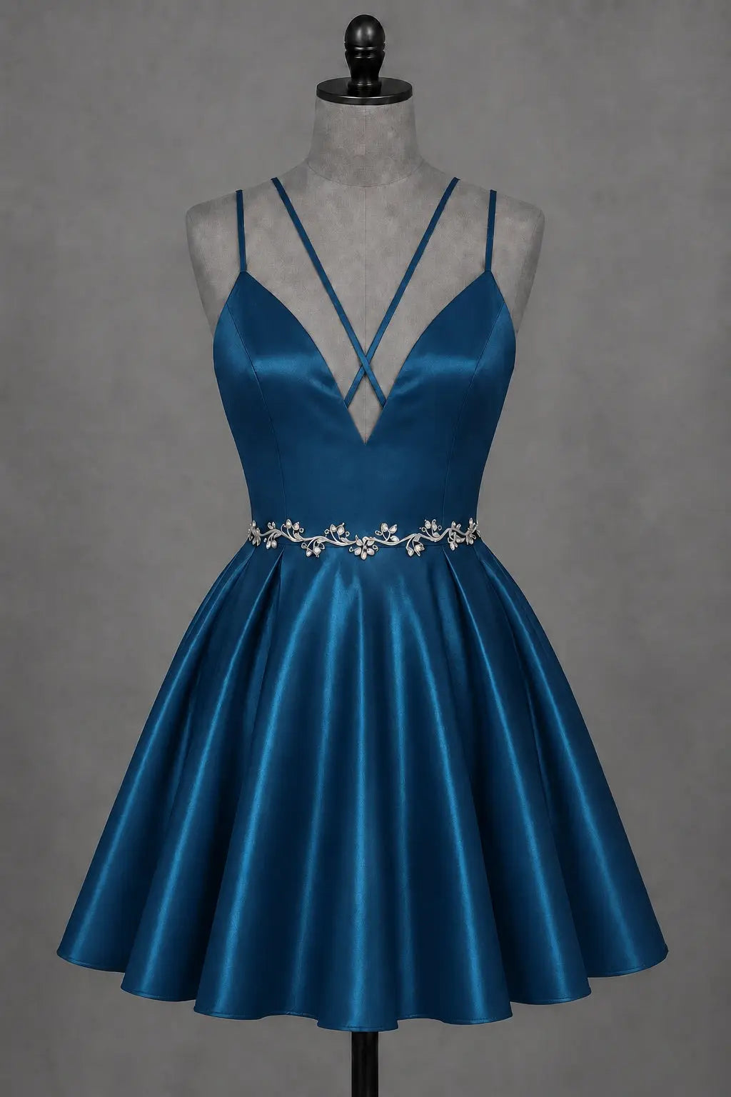 Red V Neck Satin Mini A Line Homecoming Dress With Pockets KAIDRESS