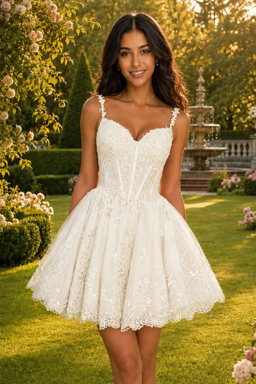 Glittering A-line Sweetheart Short/Mini Tulle Homecoming Dress with Appliqued Beading KAIDRESS