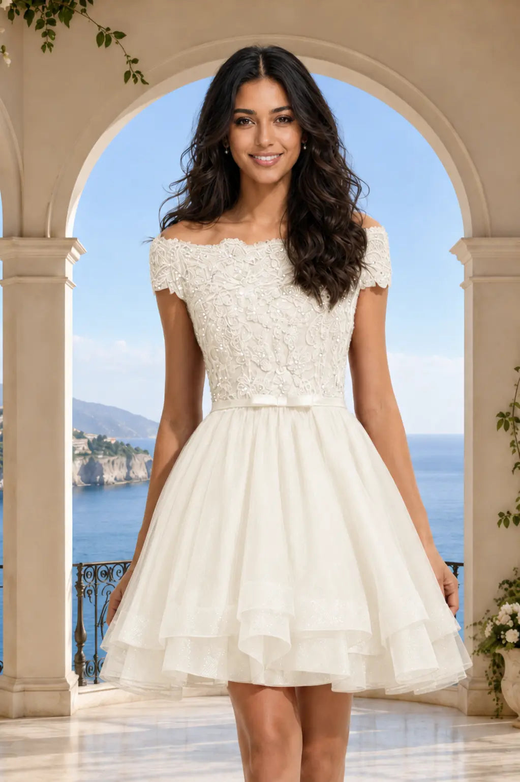 Burgundy Lace Off Shoulder A Line Short Homecoming Dress KAIDRESS