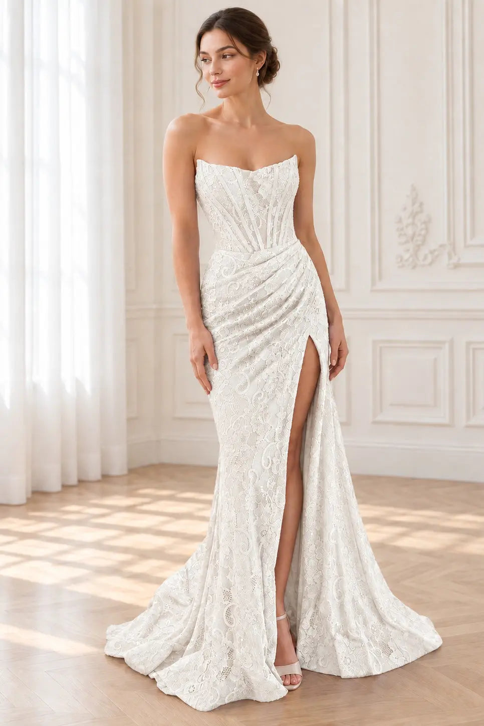 Sheath/Column Off the Shoulder Sleeveless Prom Dresses Long Lace Formal Evening Gowns