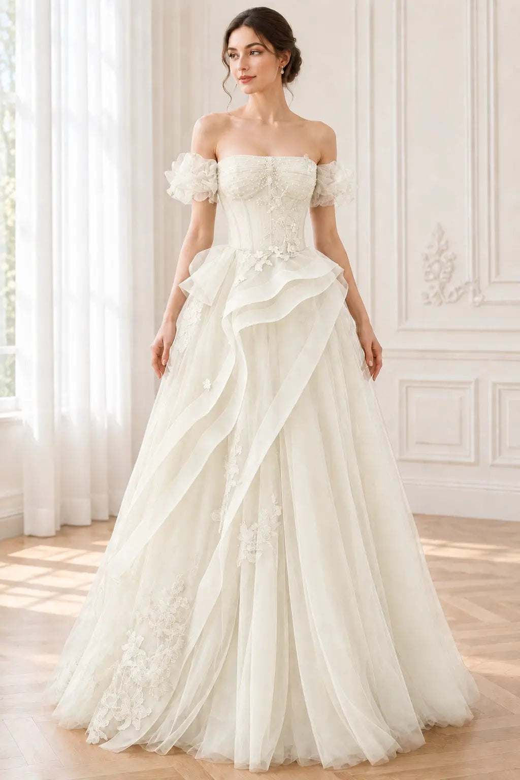 A-Line/Princess Green Tulle Long Floor Length Prom Dress Lace Evening Dress